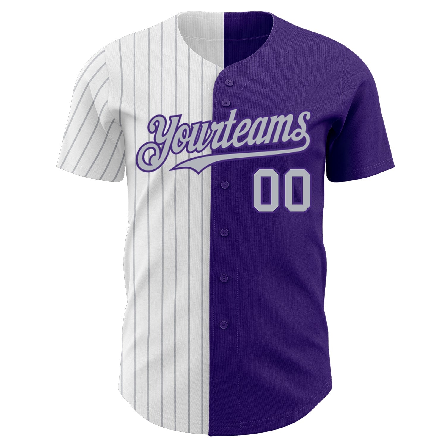 Custom Purple White-Gray Pinstripe Authentic Split Fashion Baseball Jersey view 2