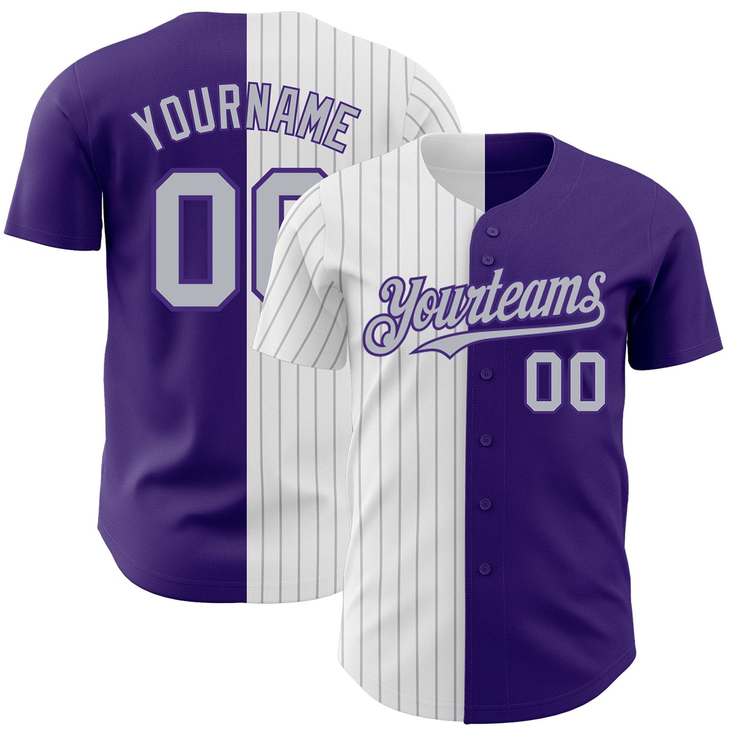 Custom Purple White-Gray Pinstripe Authentic Split Fashion Baseball Jersey - Main View