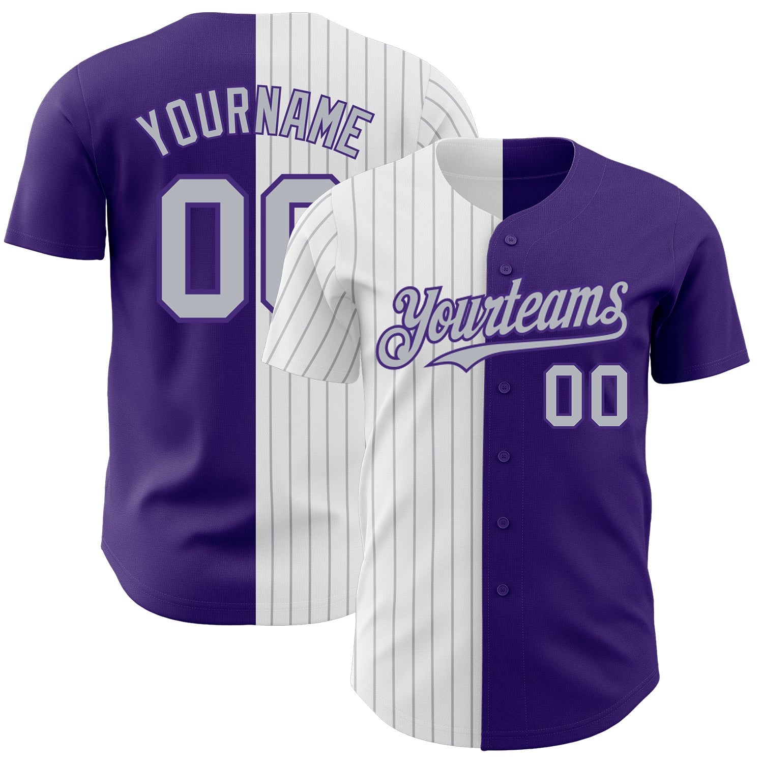 Custom Purple White-Gray Pinstripe Authentic Split Fashion Baseball Jersey - Main View