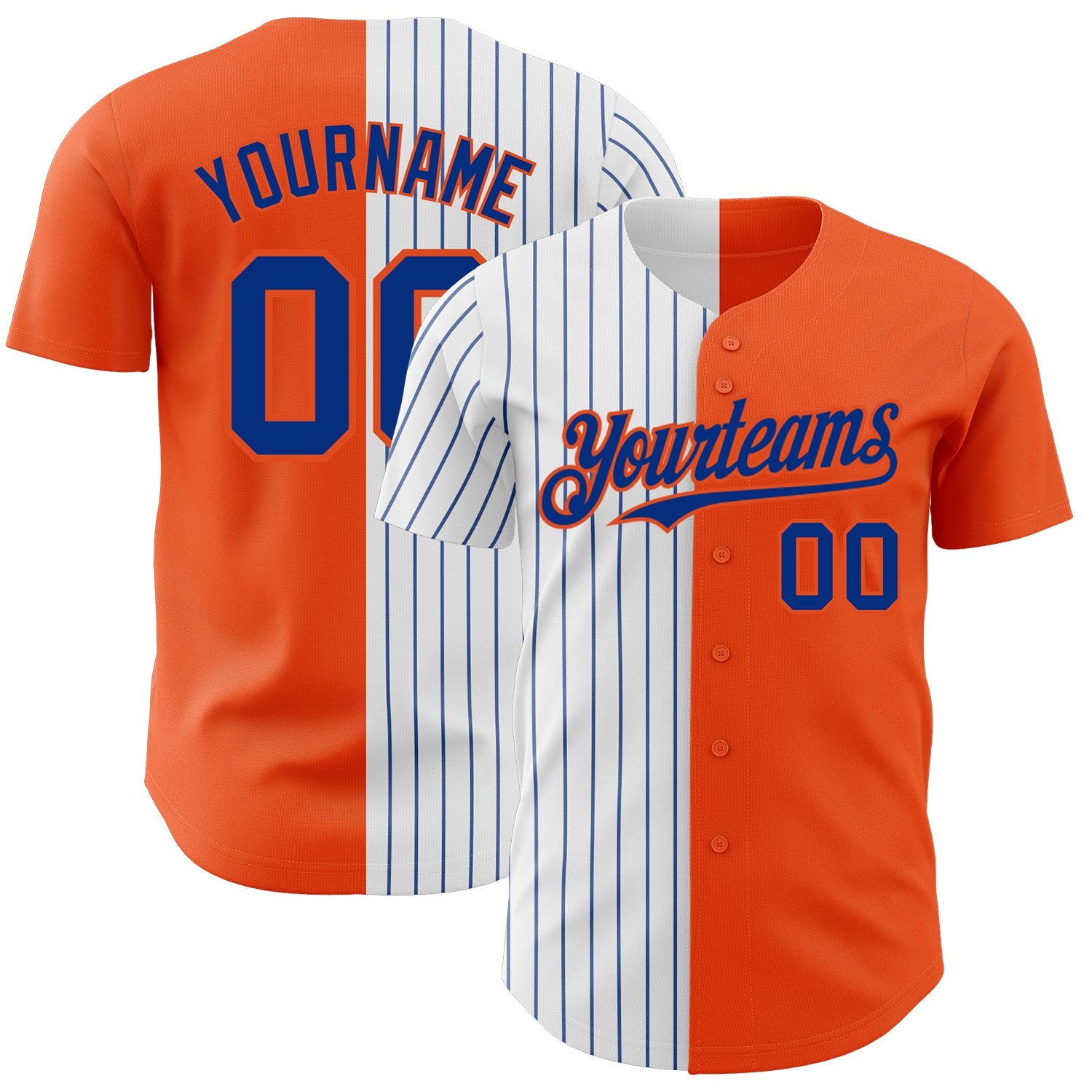 Custom Orange White-Royal Pinstripe Authentic Split Fashion Baseball Jersey - Main View