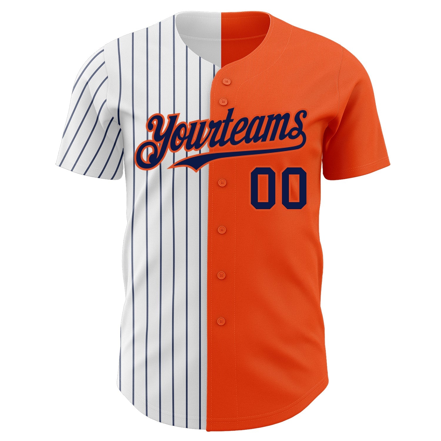 Custom Orange White-Navy Pinstripe Authentic Split Fashion Baseball Jersey view 2