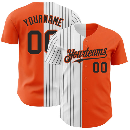 Custom Orange White-Black Pinstripe Authentic Split Fashion Baseball Jersey - Main View