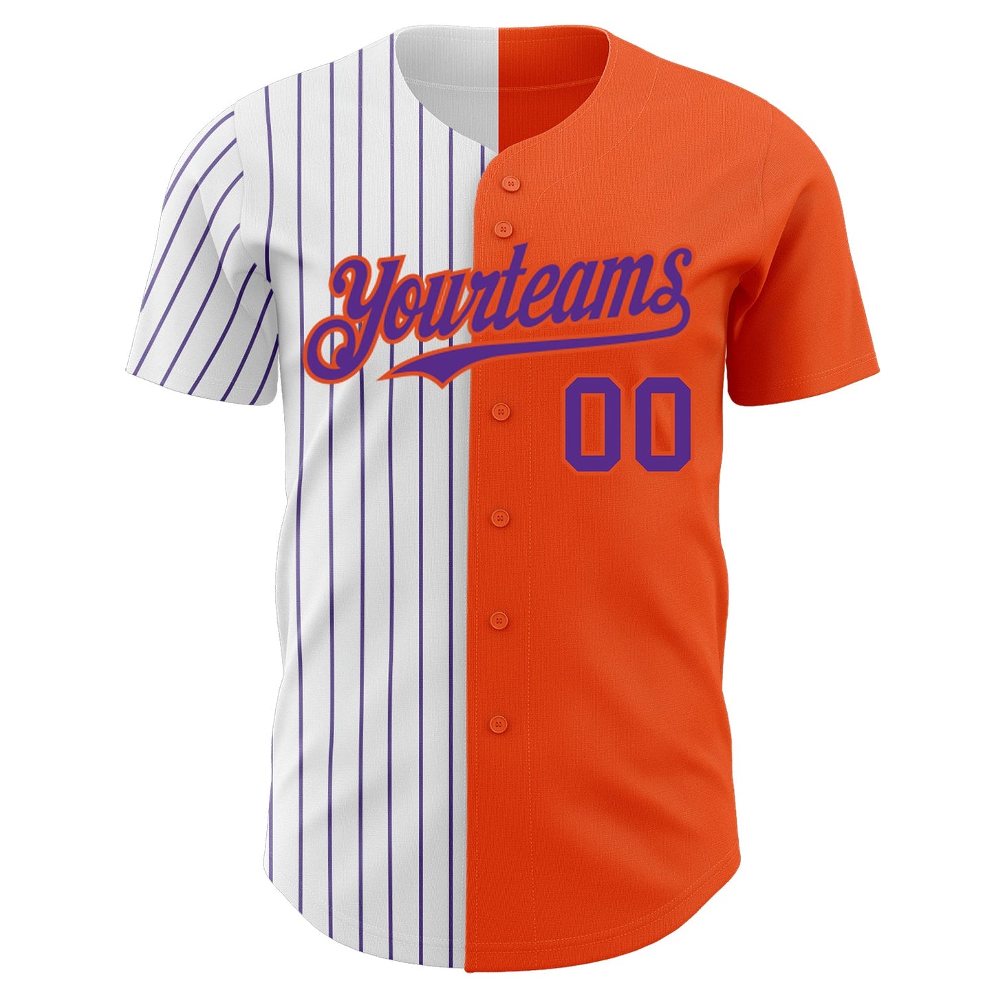Custom Orange White-Purple Pinstripe Authentic Split Fashion Baseball Jersey view 2