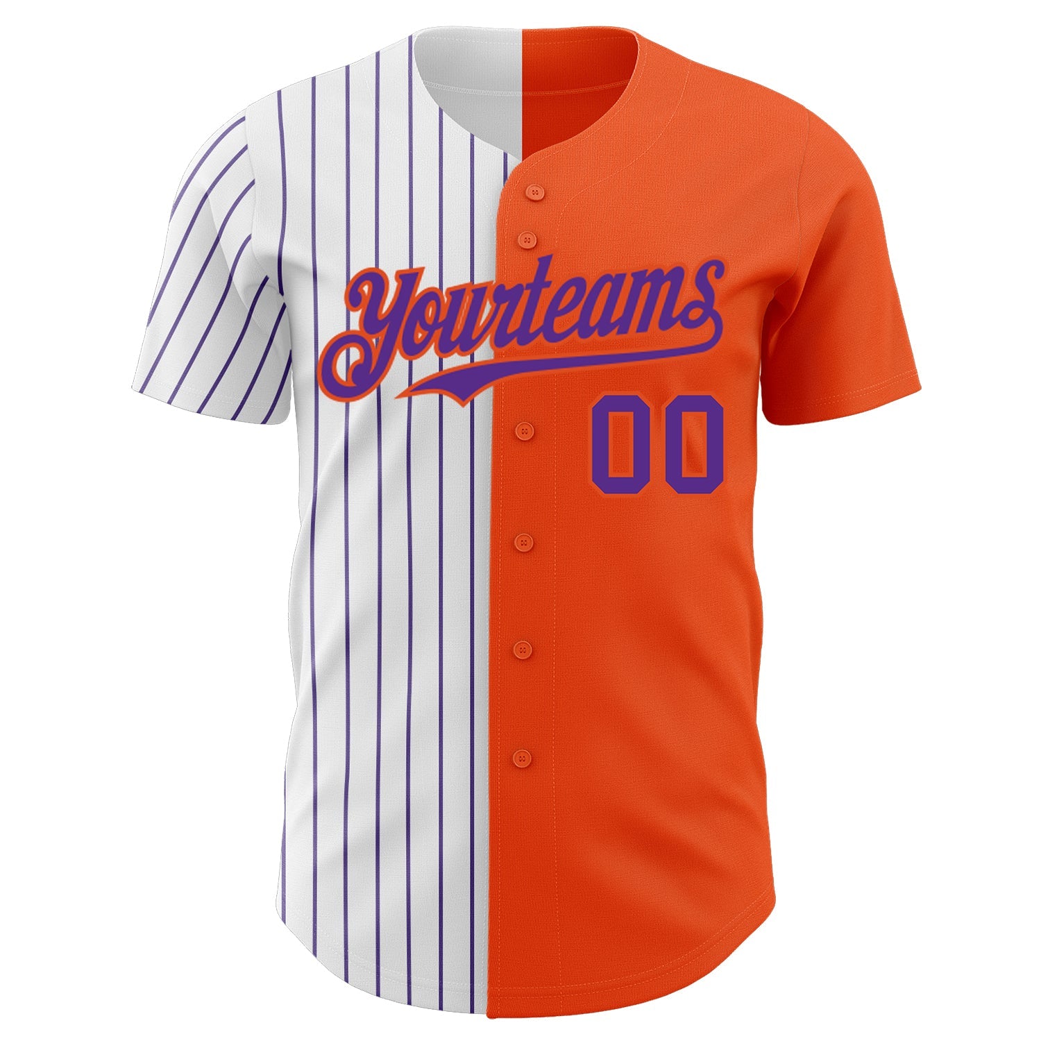Custom Orange White-Purple Pinstripe Authentic Split Fashion Baseball Jersey view 2