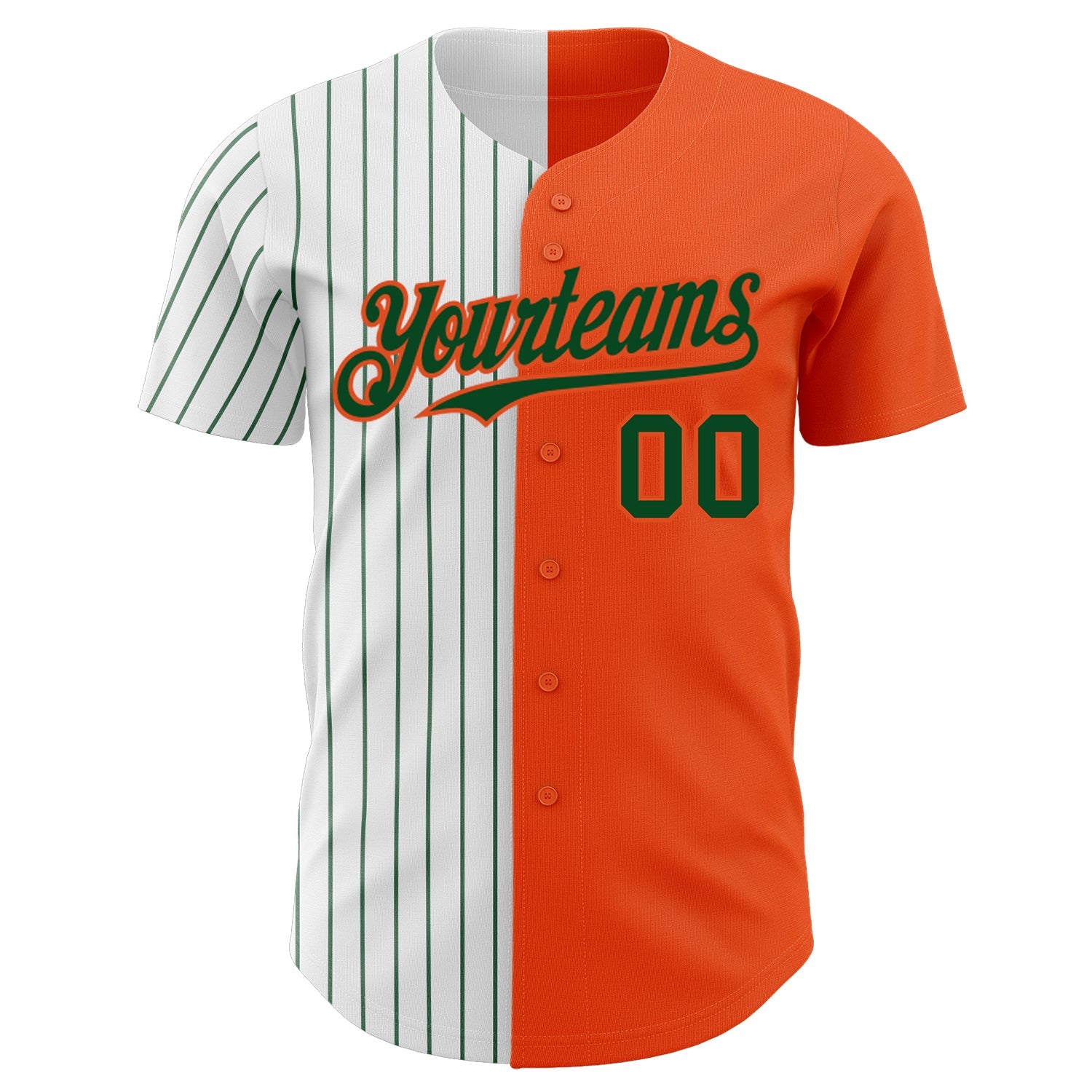 Custom Orange White-Green Pinstripe Authentic Split Fashion Baseball Jersey view 2
