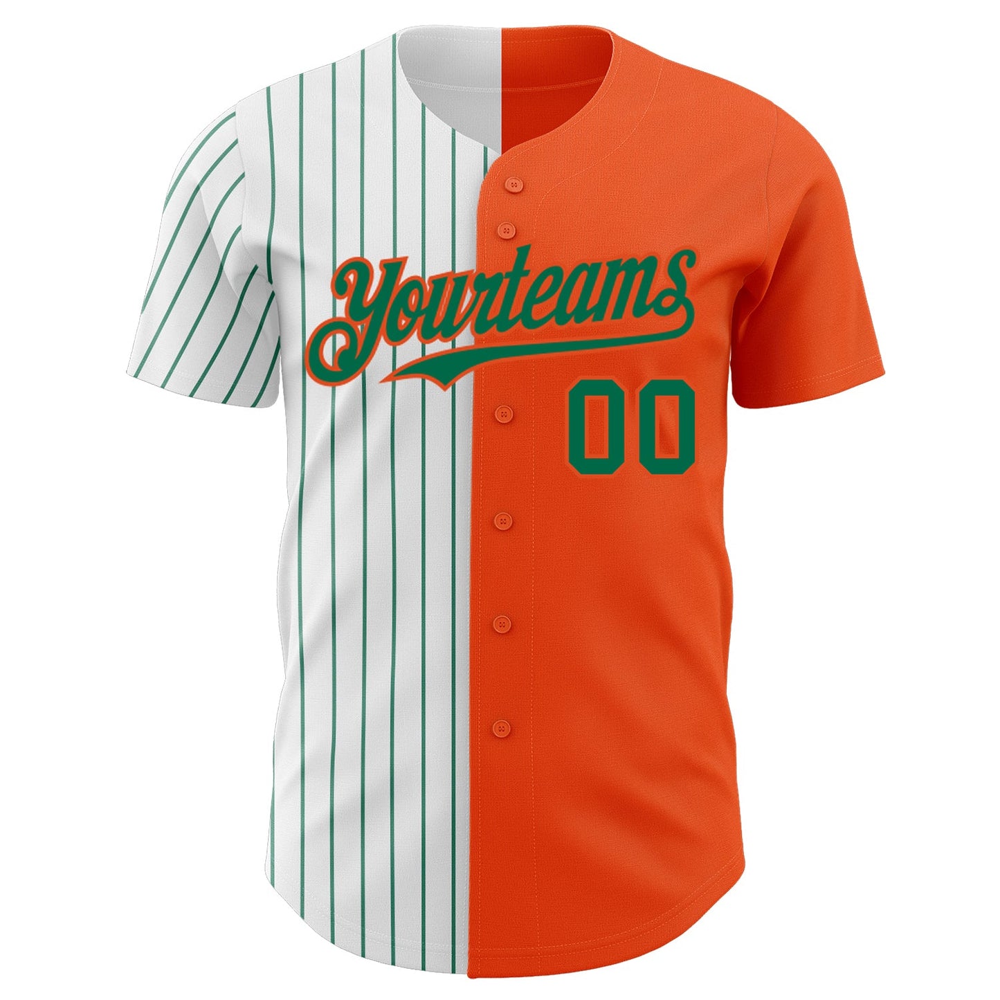 Custom Orange White-Kelly Green Pinstripe Authentic Split Fashion Baseball Jersey view 2