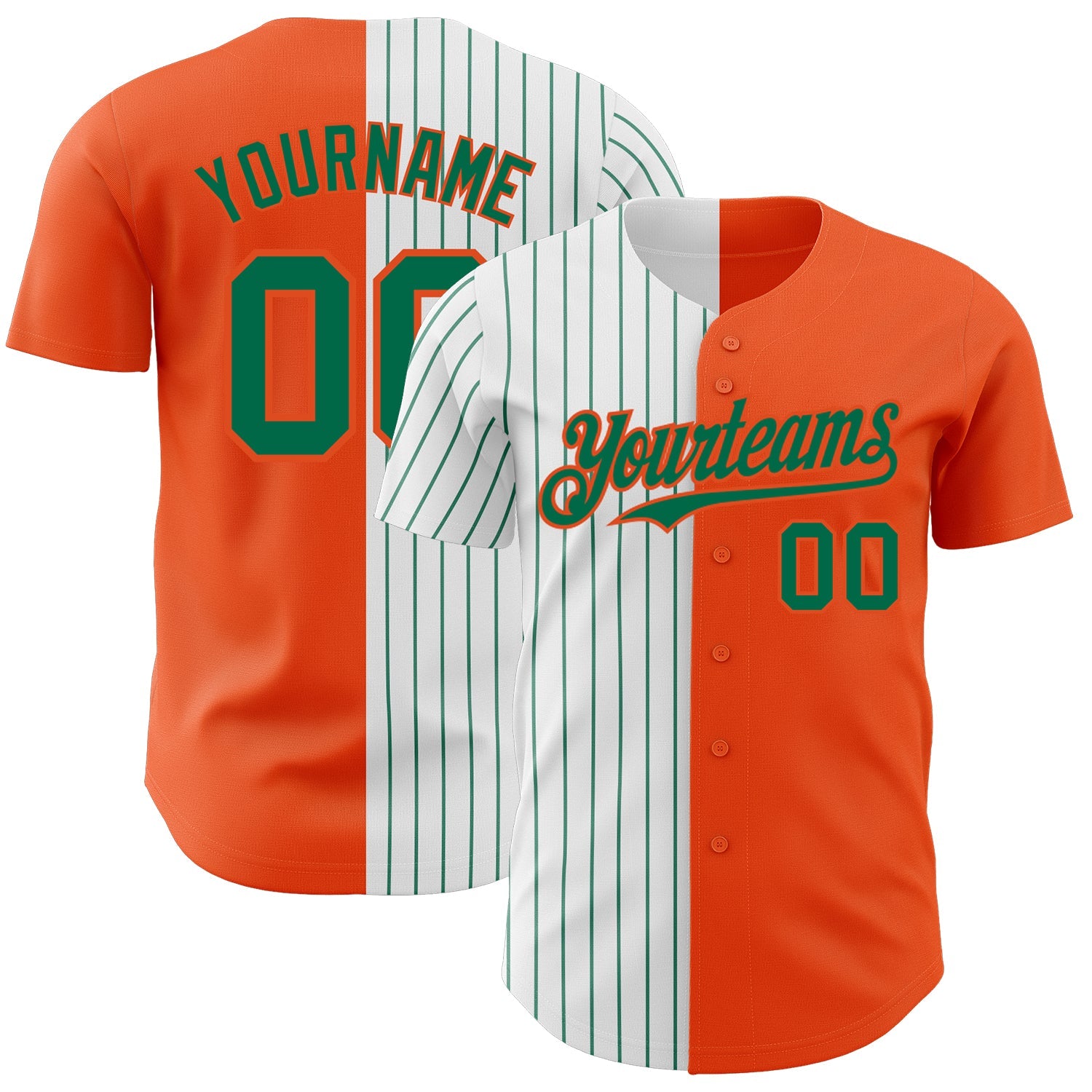 Custom Orange White-Kelly Green Pinstripe Authentic Split Fashion Baseball Jersey - Main View
