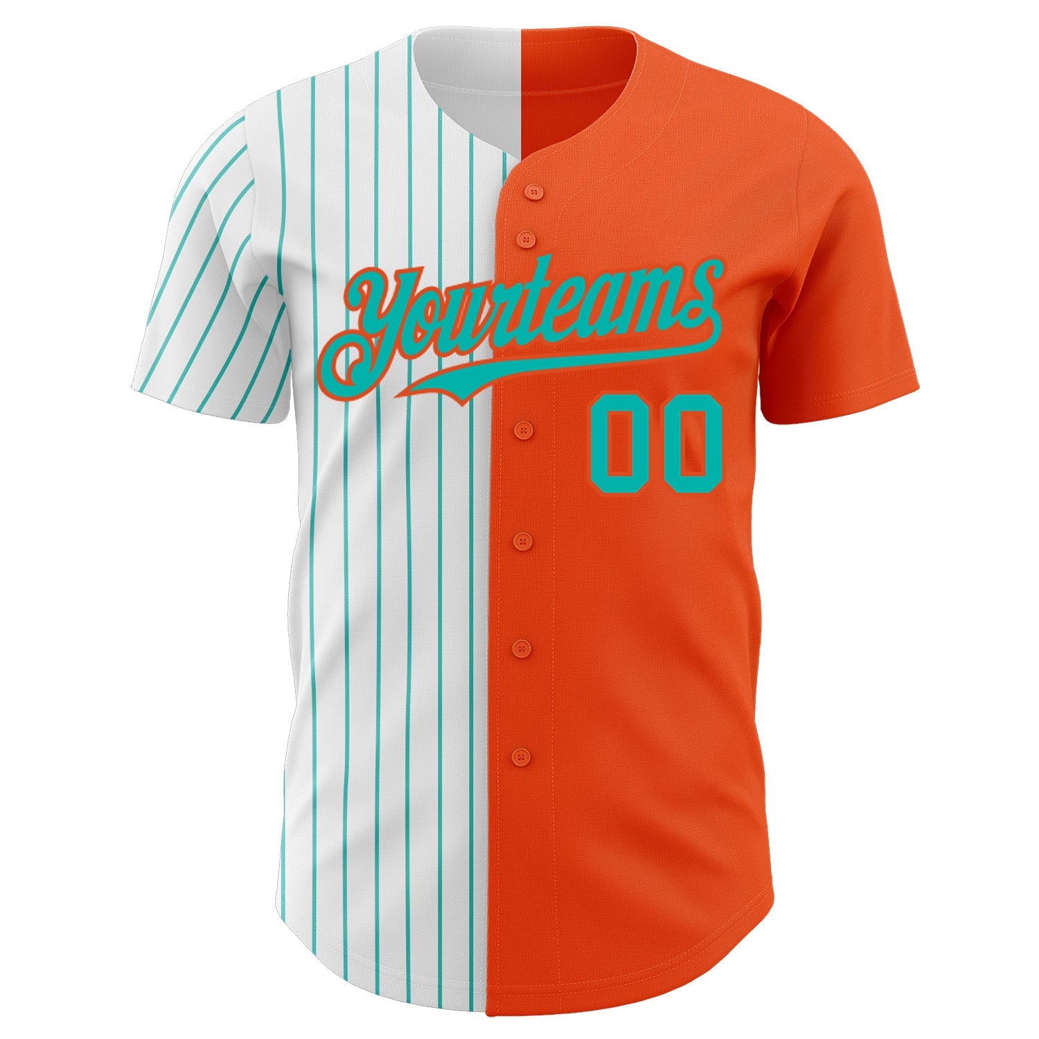 Custom Orange White-Aqua Pinstripe Authentic Split Fashion Baseball Jersey view 2