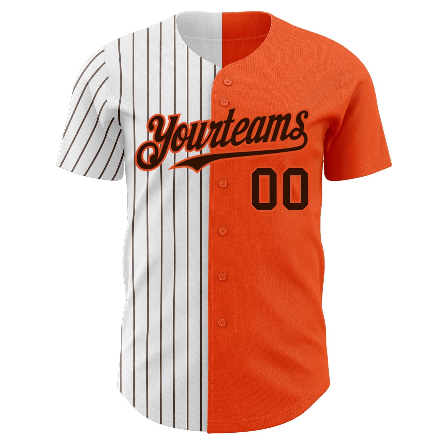 Custom Orange White-Brown Pinstripe Authentic Split Fashion Baseball Jersey view 2