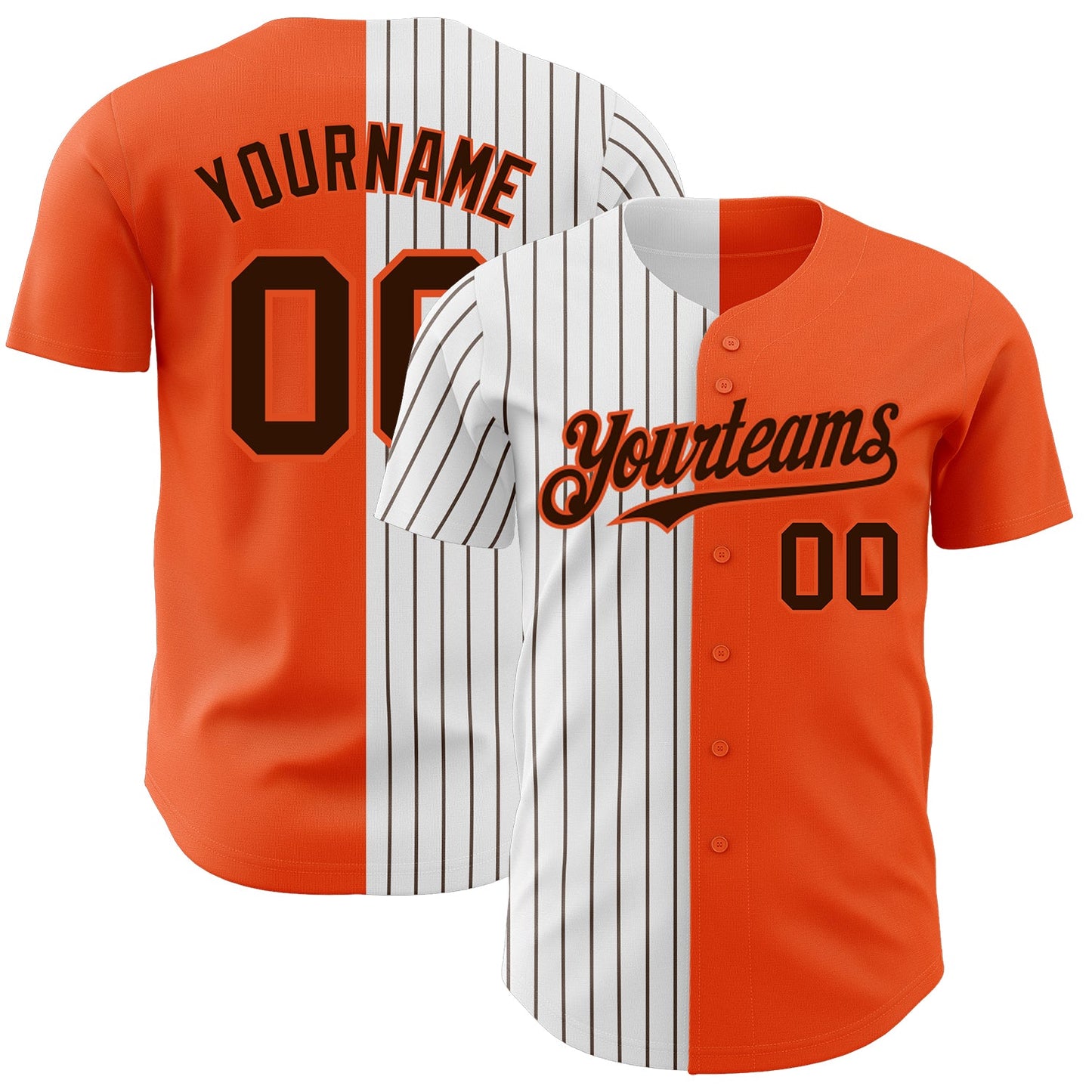 Custom Orange White-Brown Pinstripe Authentic Split Fashion Baseball Jersey - Main View