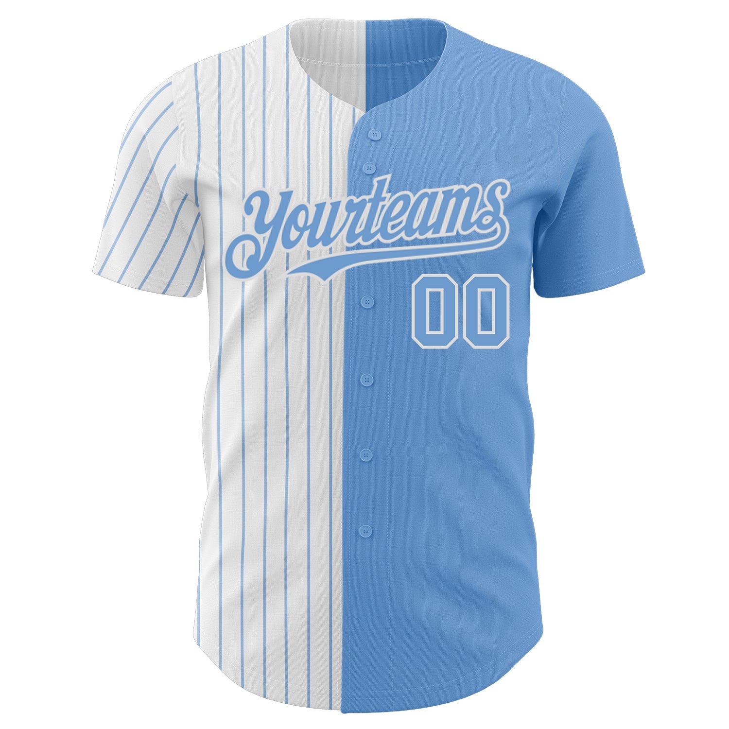 Custom Light Blue White-Light Blue Pinstripe Authentic Split Fashion Baseball Jersey view 2