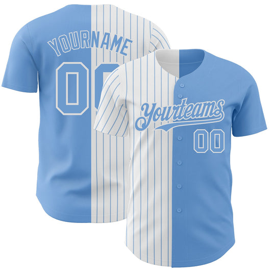 Custom Light Blue White-Light Blue Pinstripe Authentic Split Fashion Baseball Jersey - Main View