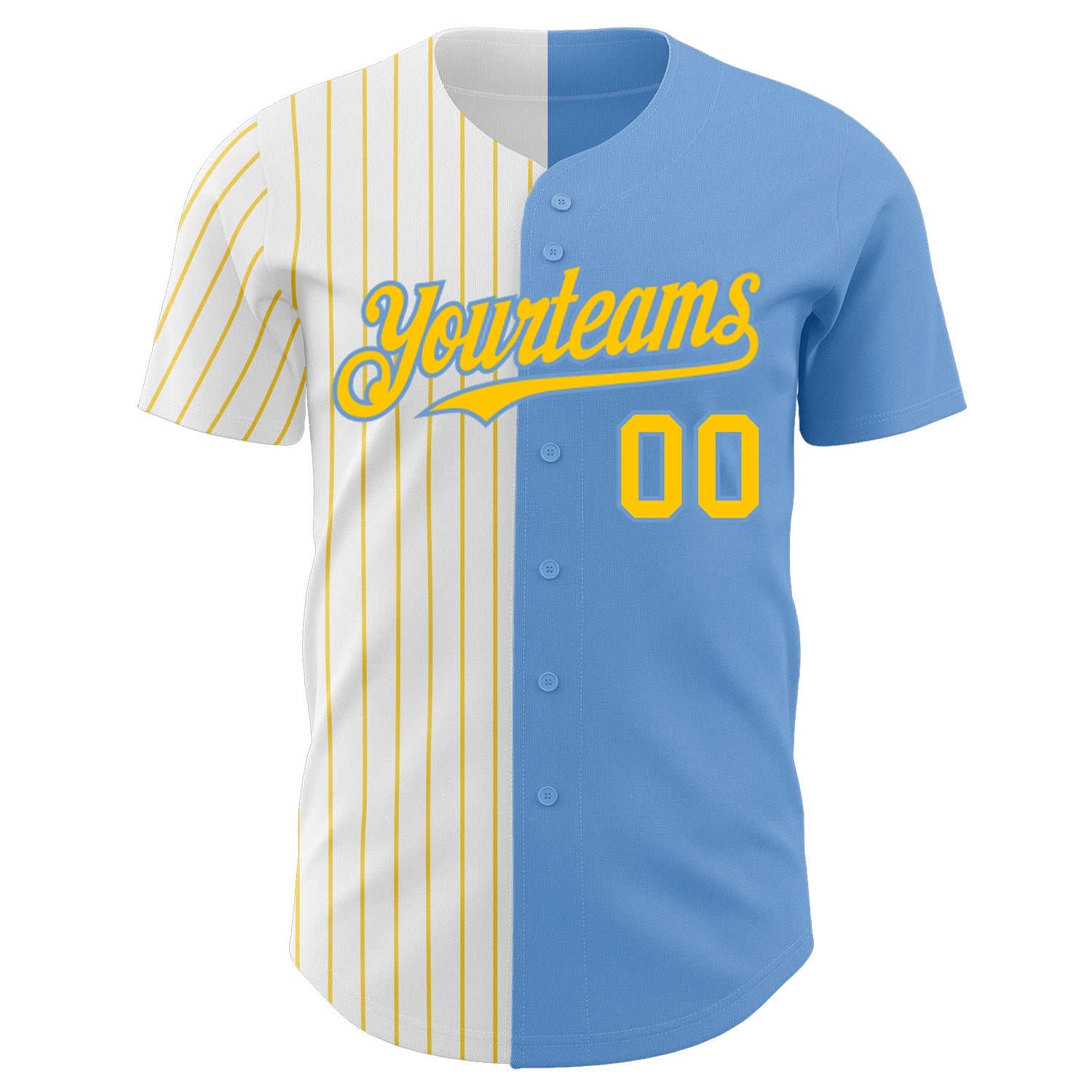 Custom Light Blue White-Yellow Pinstripe Authentic Split Fashion Baseball Jersey view 2