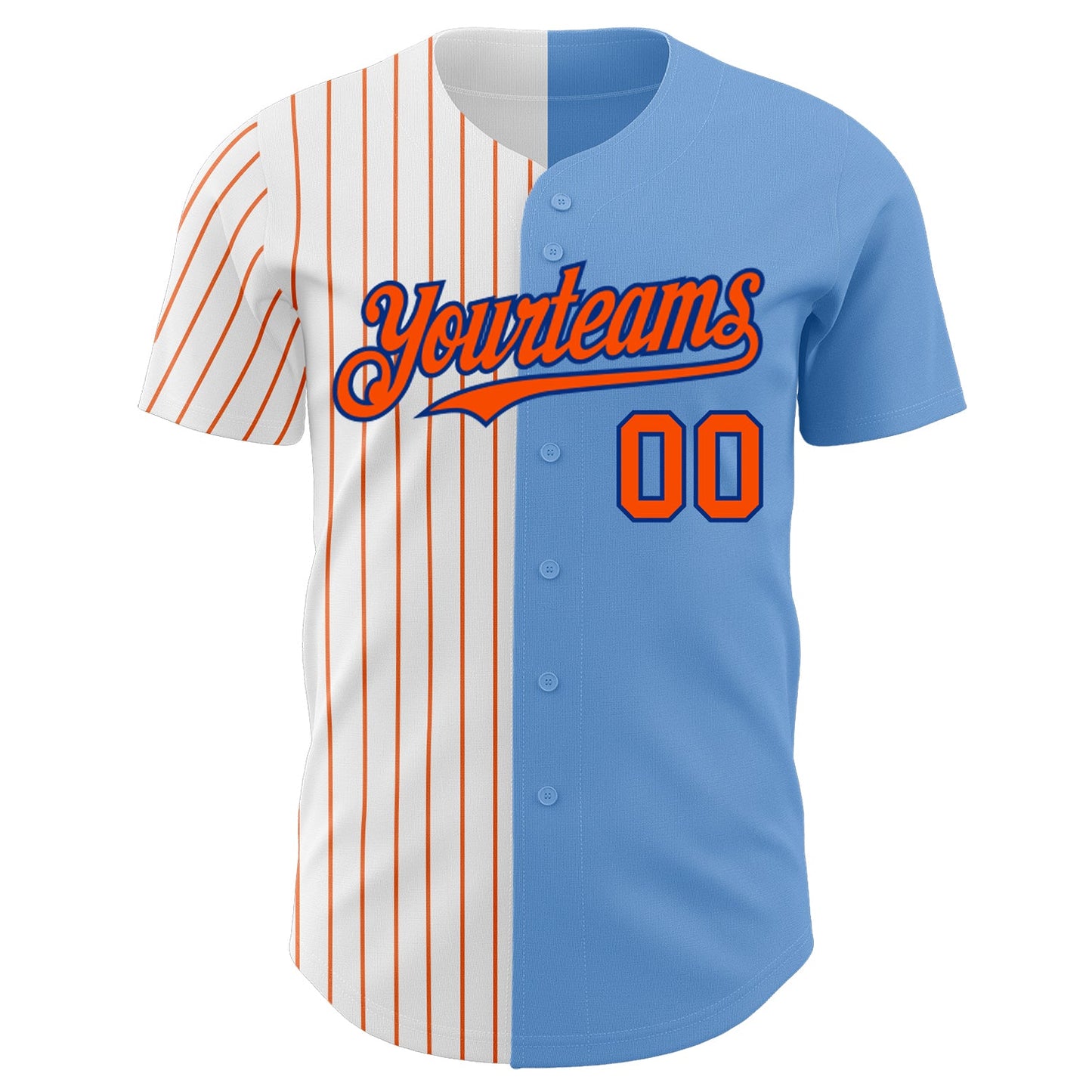 Custom Light Blue Royal-Orange Pinstripe Authentic Split Fashion Baseball Jersey view 2