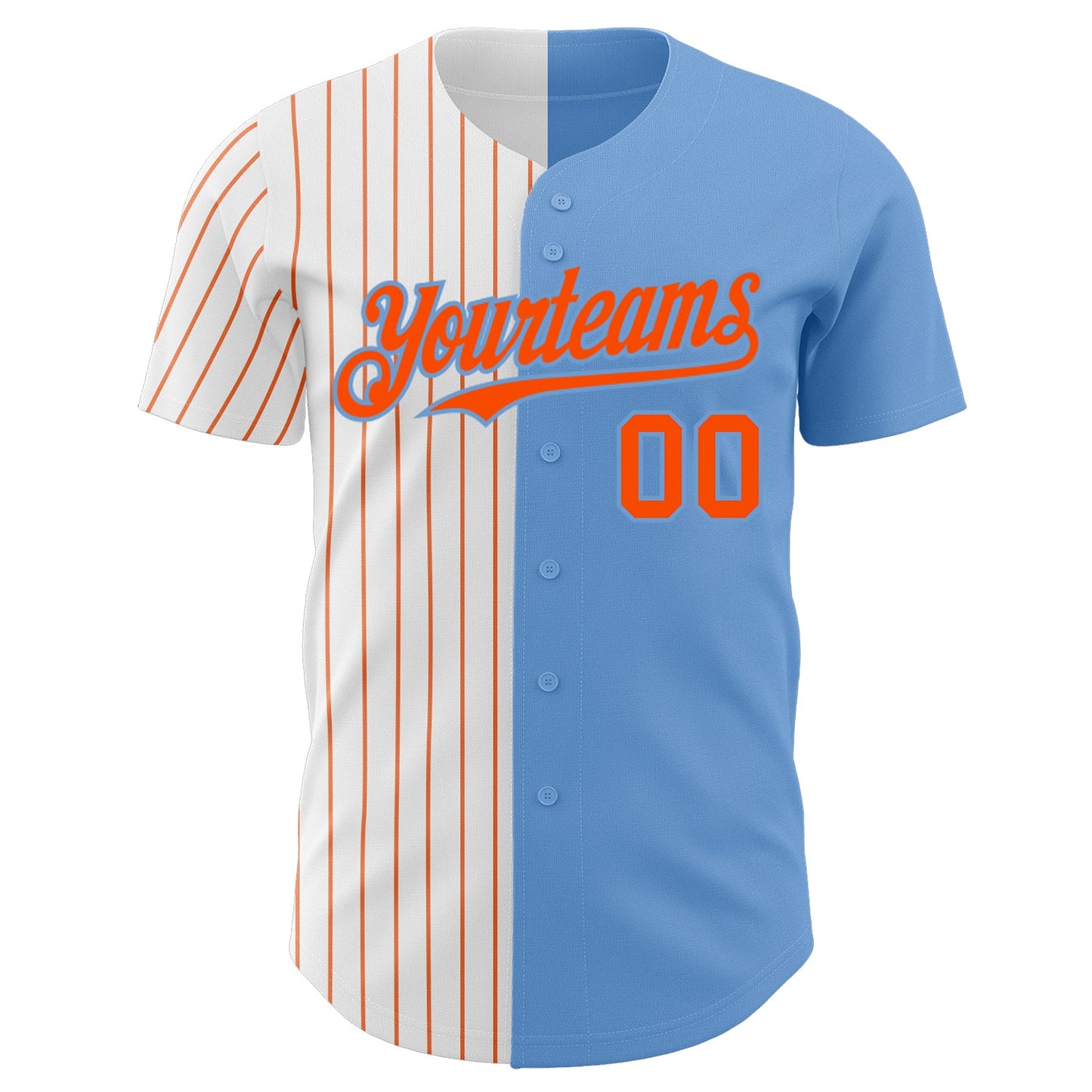 Custom Light Blue White-Orange Pinstripe Authentic Split Fashion Baseball Jersey view 2