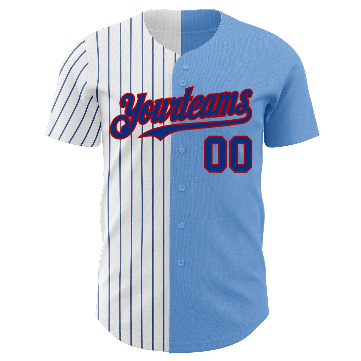 Custom Light Blue Red-Royal Pinstripe Authentic Split Fashion Baseball Jersey view 2