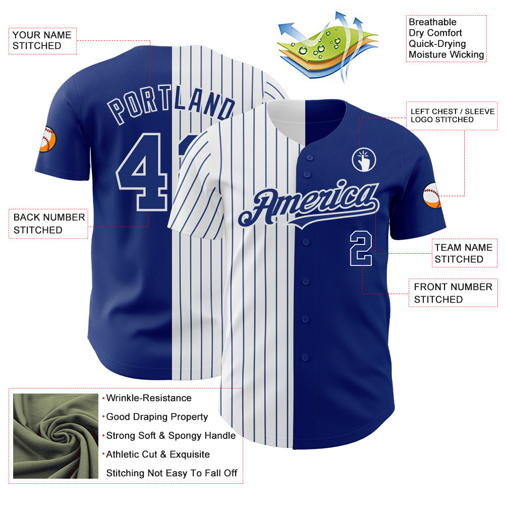 Custom Royal White-Royal Pinstripe Authentic Split Fashion Baseball Jersey view 3