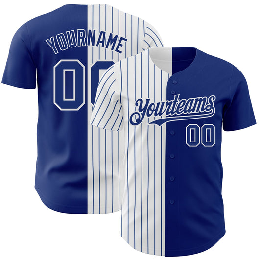 Custom Royal White-Royal Pinstripe Authentic Split Fashion Baseball Jersey - Main View