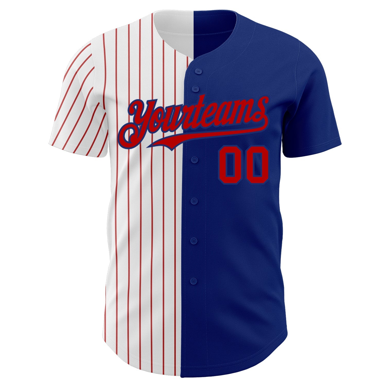 Custom Royal White-Red Pinstripe Authentic Split Fashion Baseball Jersey view 2