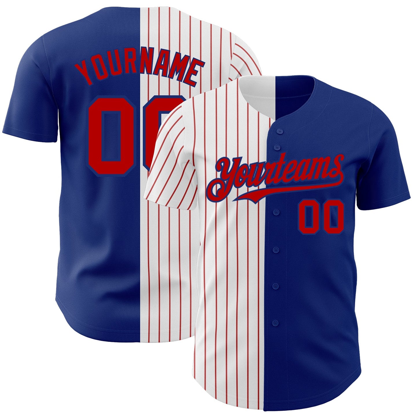 Custom Royal White-Red Pinstripe Authentic Split Fashion Baseball Jersey - Main View