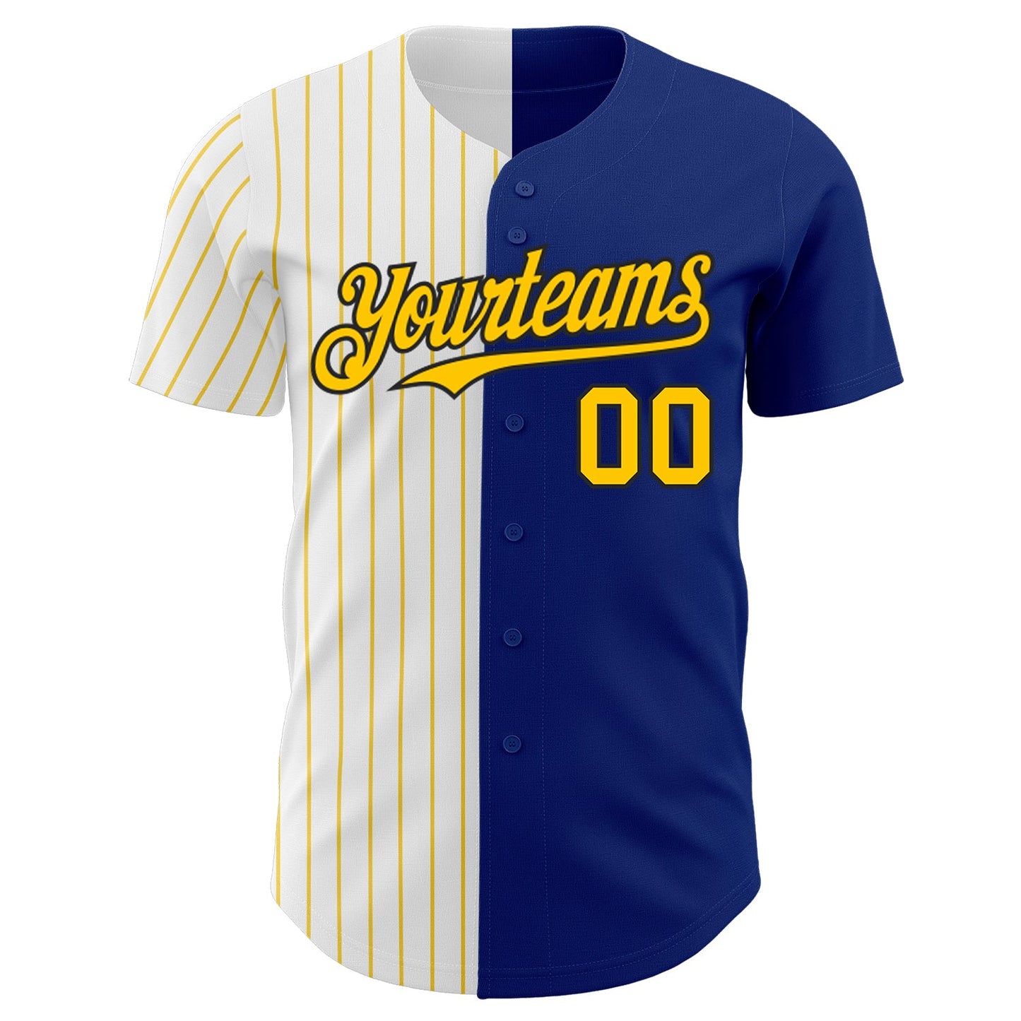 Custom Royal Black-Yellow Pinstripe Authentic Split Fashion Baseball Jersey view 2