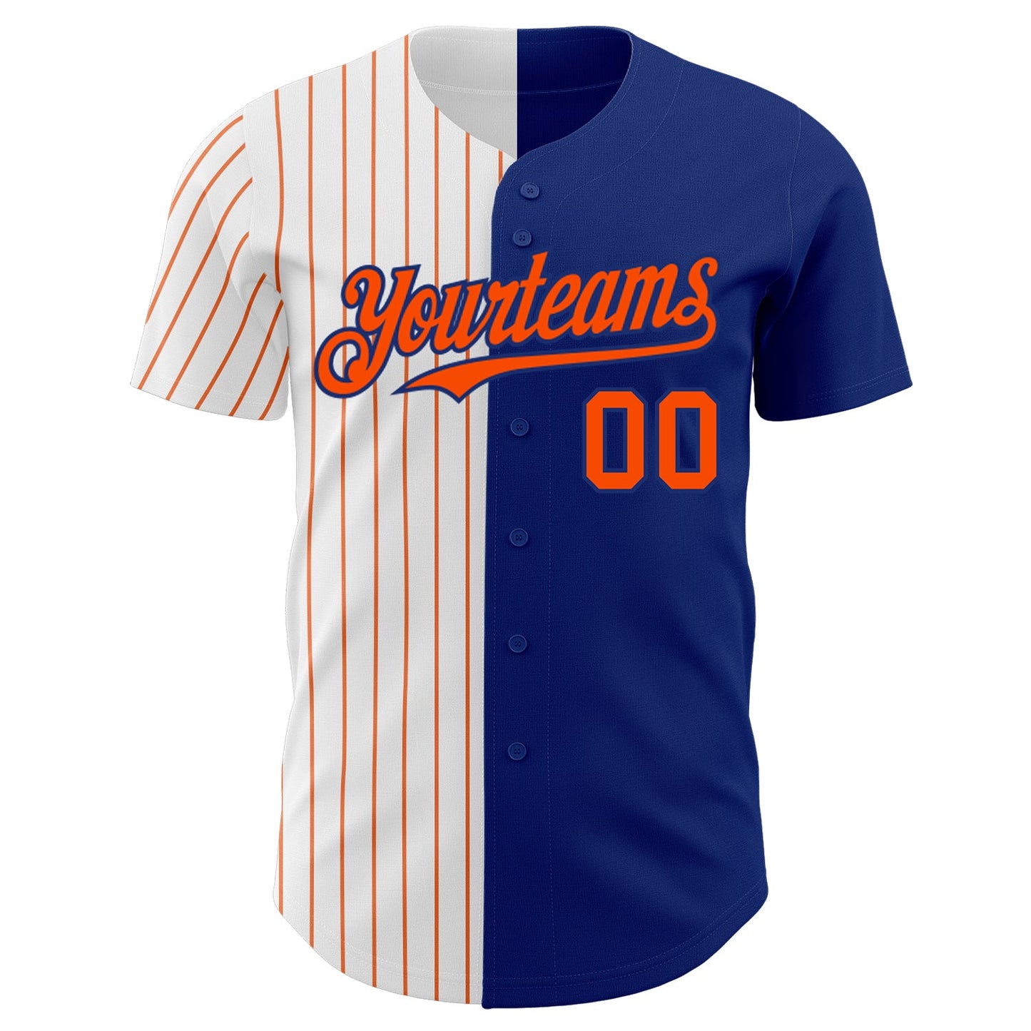 Custom Royal White-Orange Pinstripe Authentic Split Fashion Baseball Jersey view 2