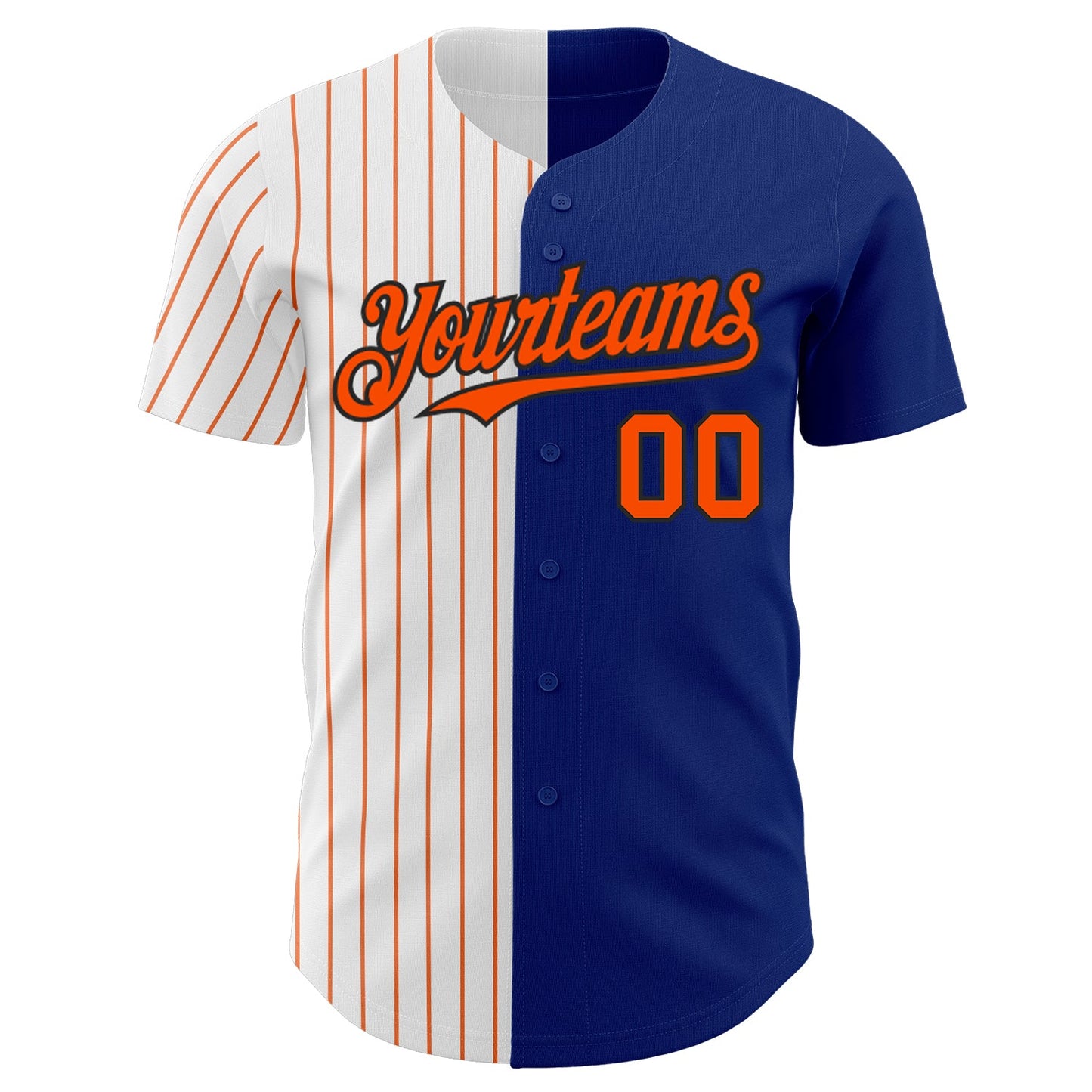 Custom Royal Black-Orange Pinstripe Authentic Split Fashion Baseball Jersey view 2