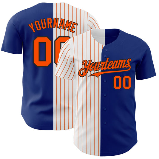 Custom Royal Black-Orange Pinstripe Authentic Split Fashion Baseball Jersey - Main View
