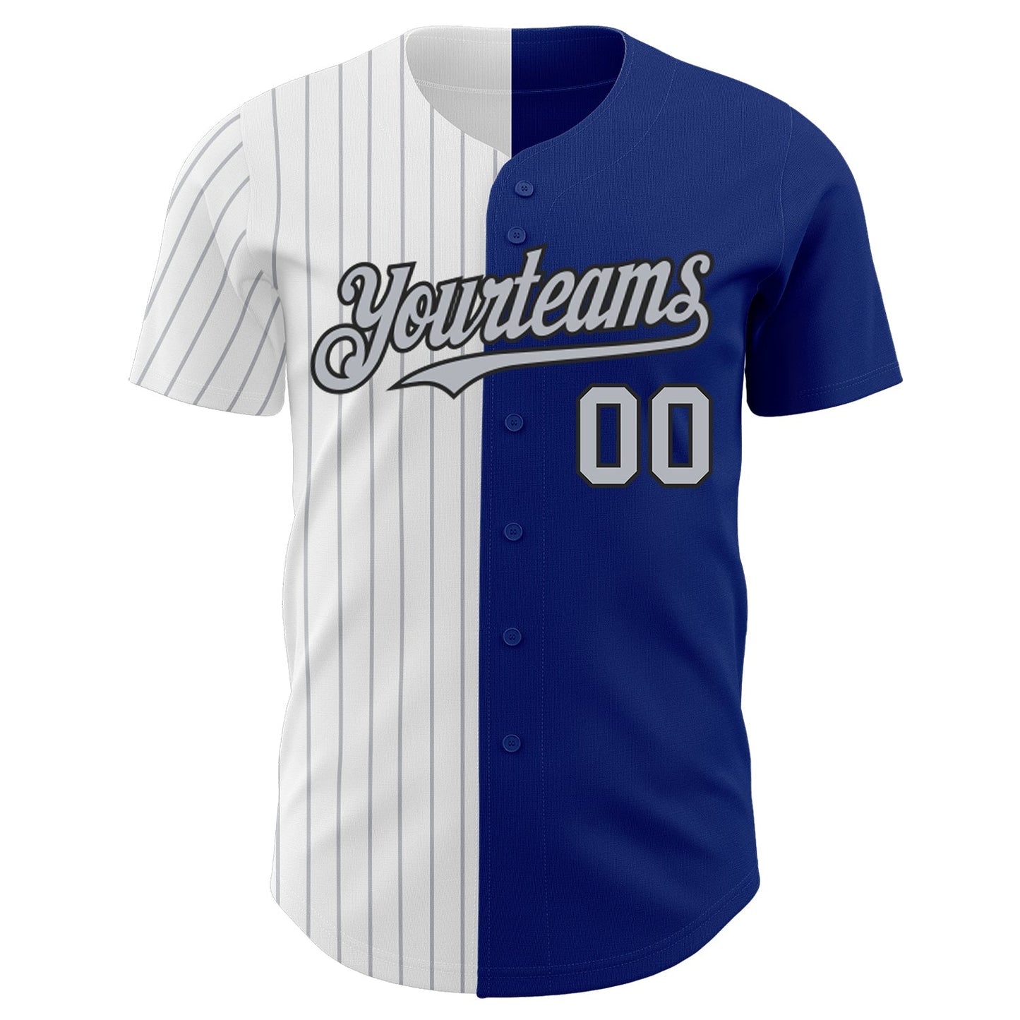 Custom Royal Black-Gray Pinstripe Authentic Split Fashion Baseball Jersey view 2