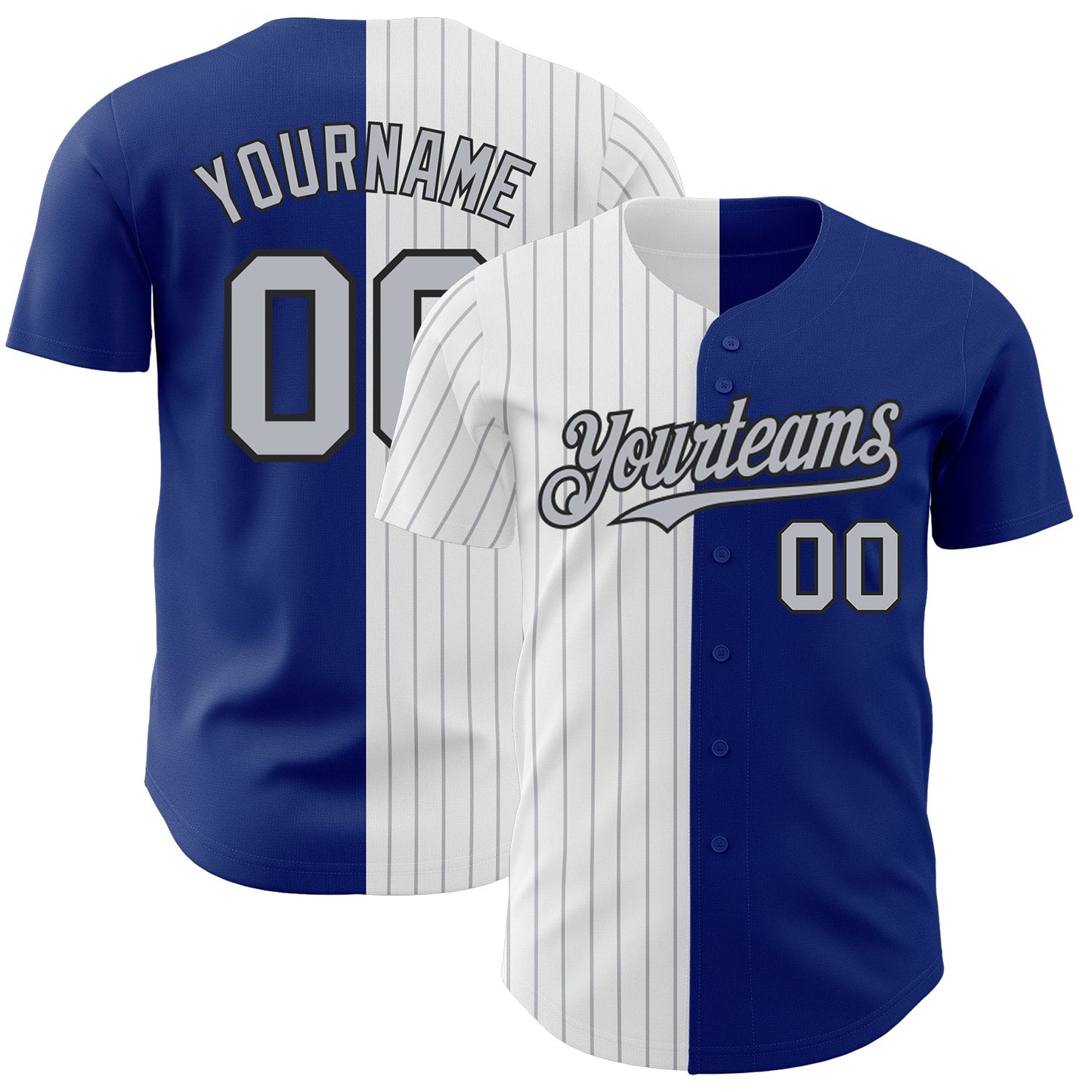 Custom Royal Black-Gray Pinstripe Authentic Split Fashion Baseball Jersey - Main View