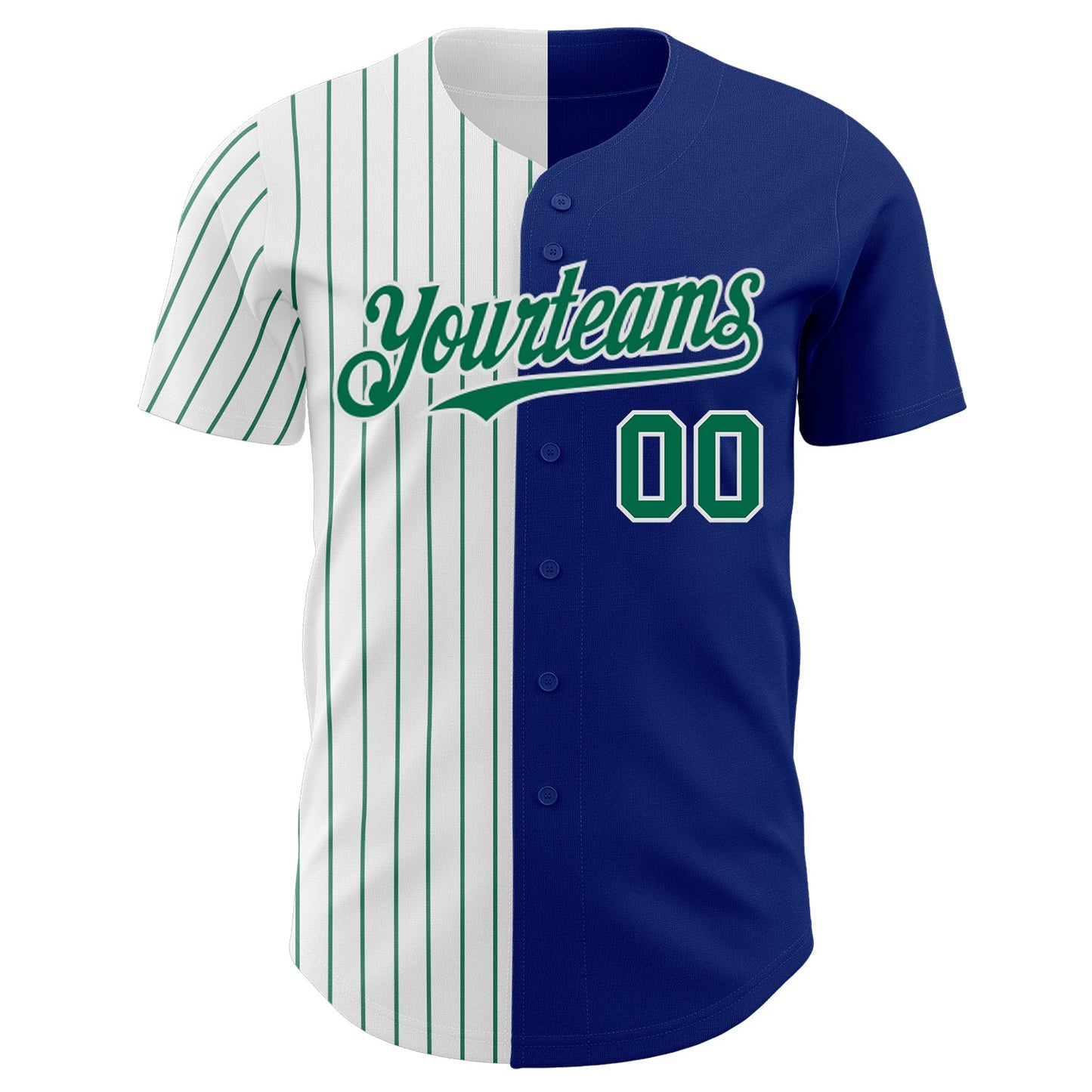 Custom Royal White-Kelly Green Pinstripe Authentic Split Fashion Baseball Jersey view 2