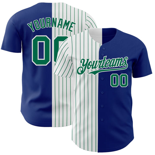 Custom Royal White-Kelly Green Pinstripe Authentic Split Fashion Baseball Jersey - Main View