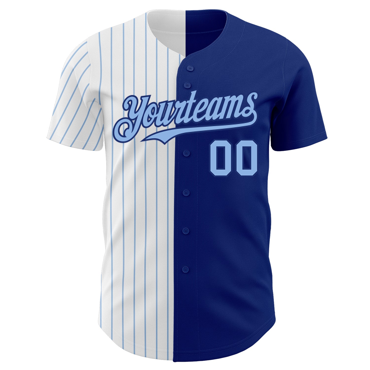Custom Royal White-Light Blue Pinstripe Authentic Split Fashion Baseball Jersey view 2