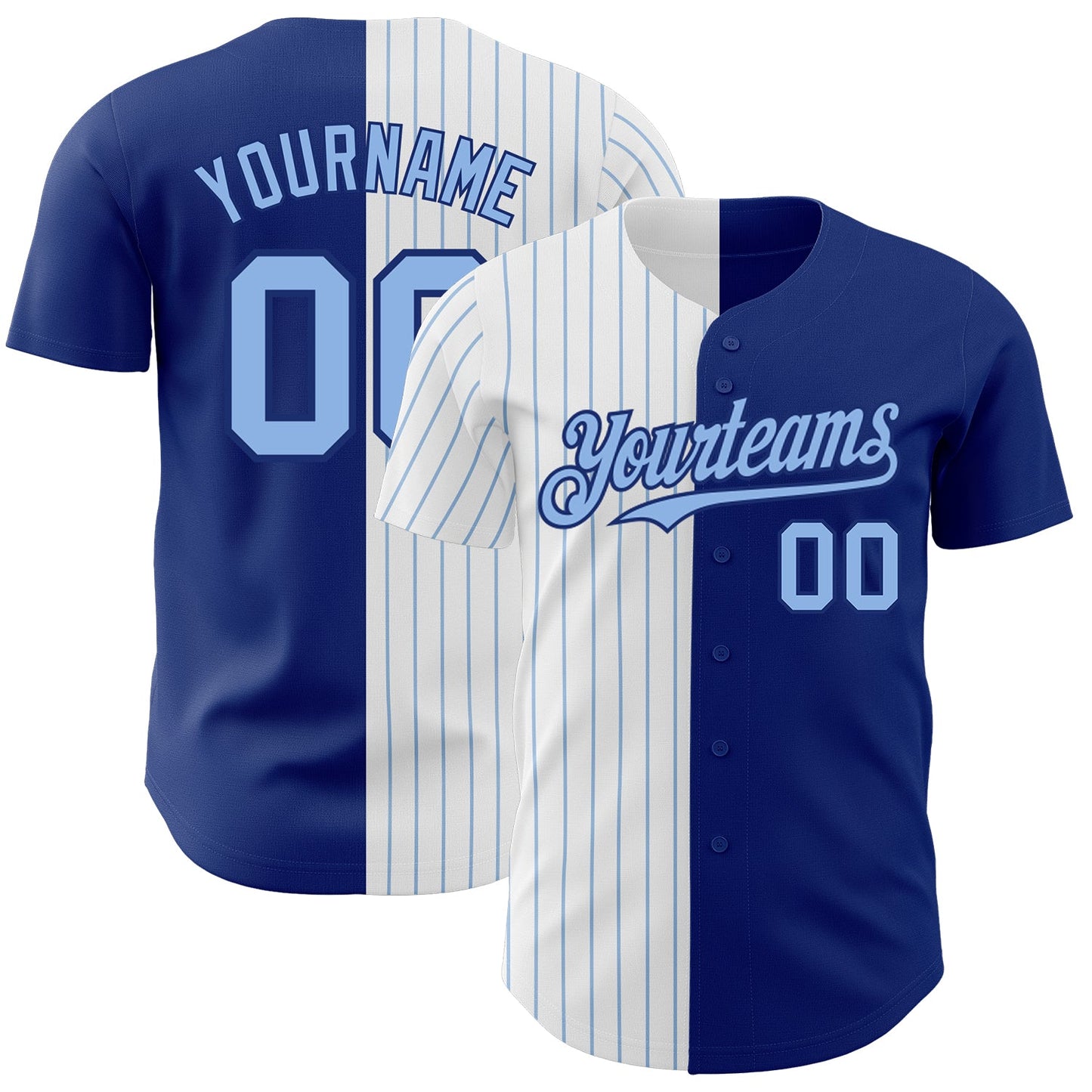 Custom Royal White-Light Blue Pinstripe Authentic Split Fashion Baseball Jersey - Main View