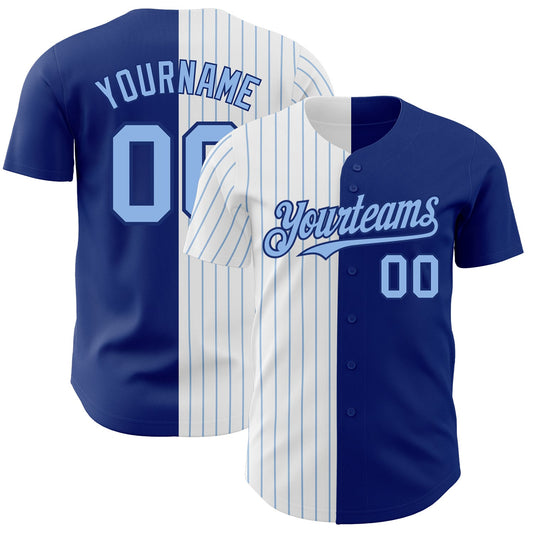 Custom Royal White-Light Blue Pinstripe Authentic Split Fashion Baseball Jersey - Main View