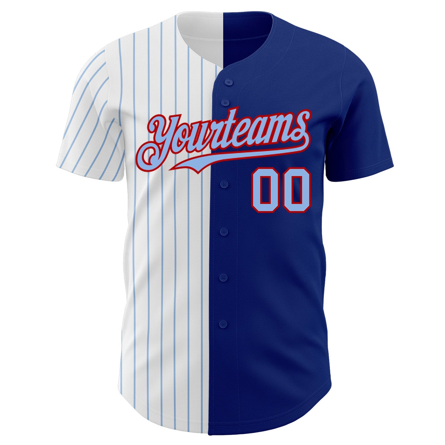 Custom Royal Red-Light Blue Pinstripe Authentic Split Fashion Baseball Jersey view 2