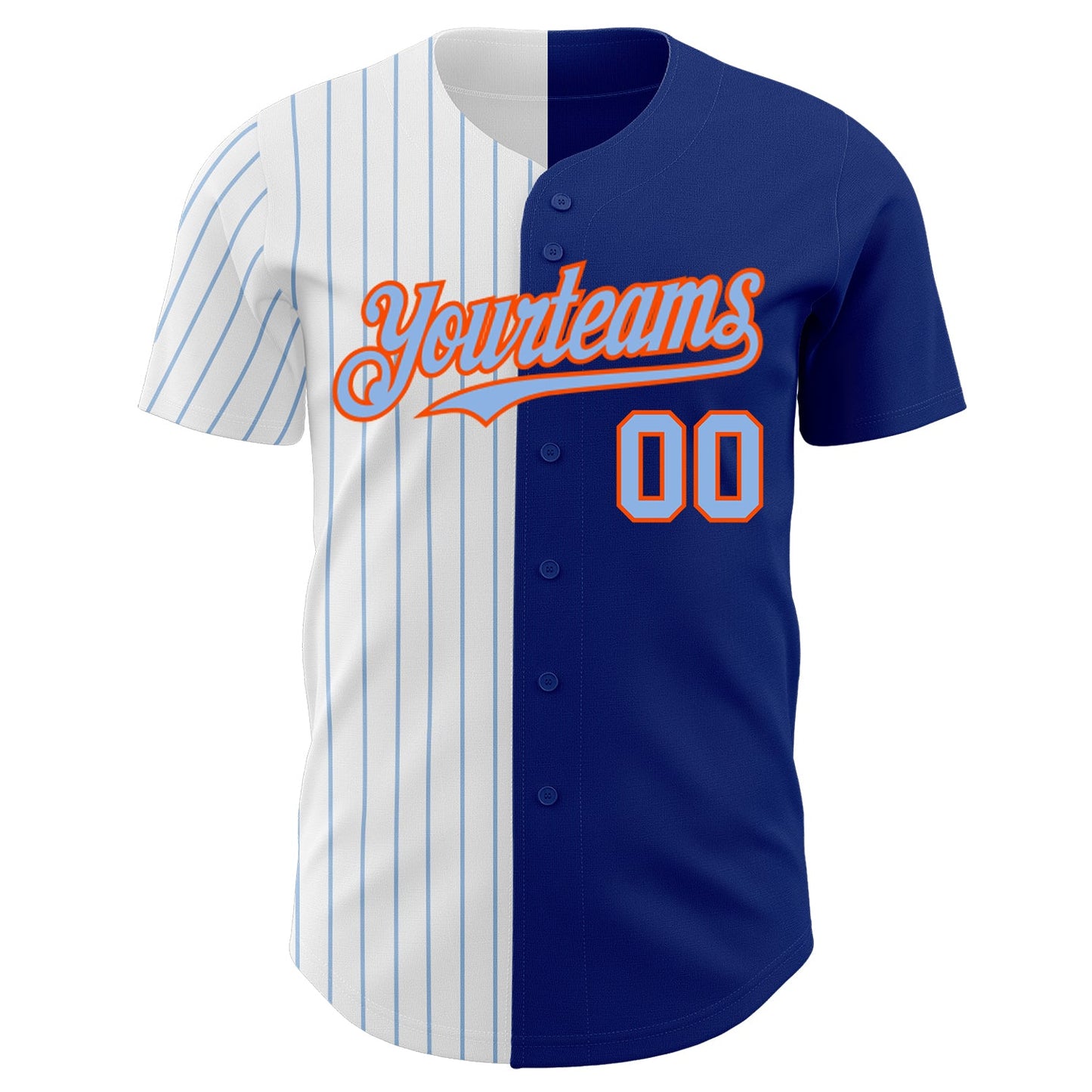 Custom Royal Orange-Light Blue Pinstripe Authentic Split Fashion Baseball Jersey view 2