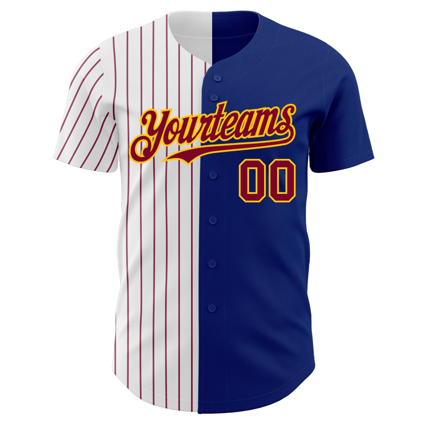 Custom Royal Yellow-Maroon Pinstripe Authentic Split Fashion Baseball Jersey view 2