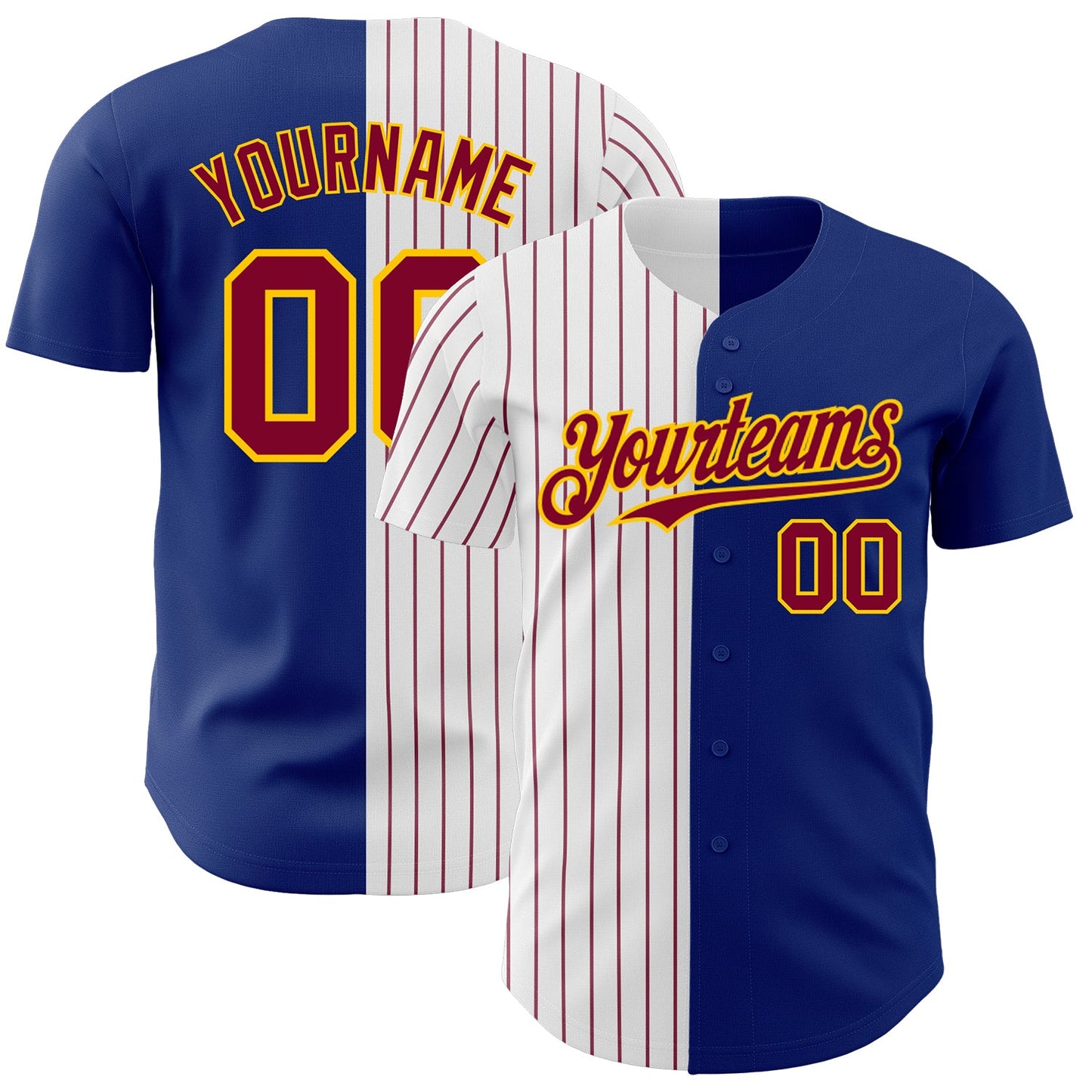 Custom Royal Yellow-Maroon Pinstripe Authentic Split Fashion Baseball Jersey - Main View