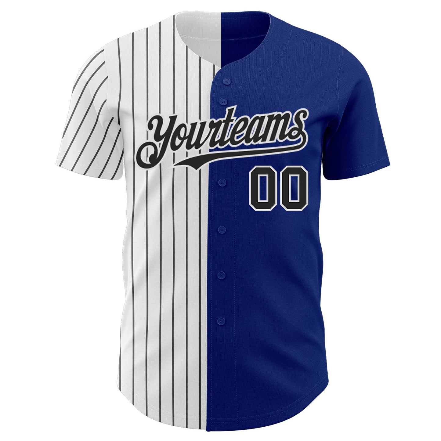 Custom Royal White-Black Pinstripe Authentic Split Fashion Baseball Jersey view 2