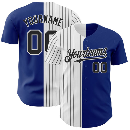 Custom Royal White-Black Pinstripe Authentic Split Fashion Baseball Jersey - Main View