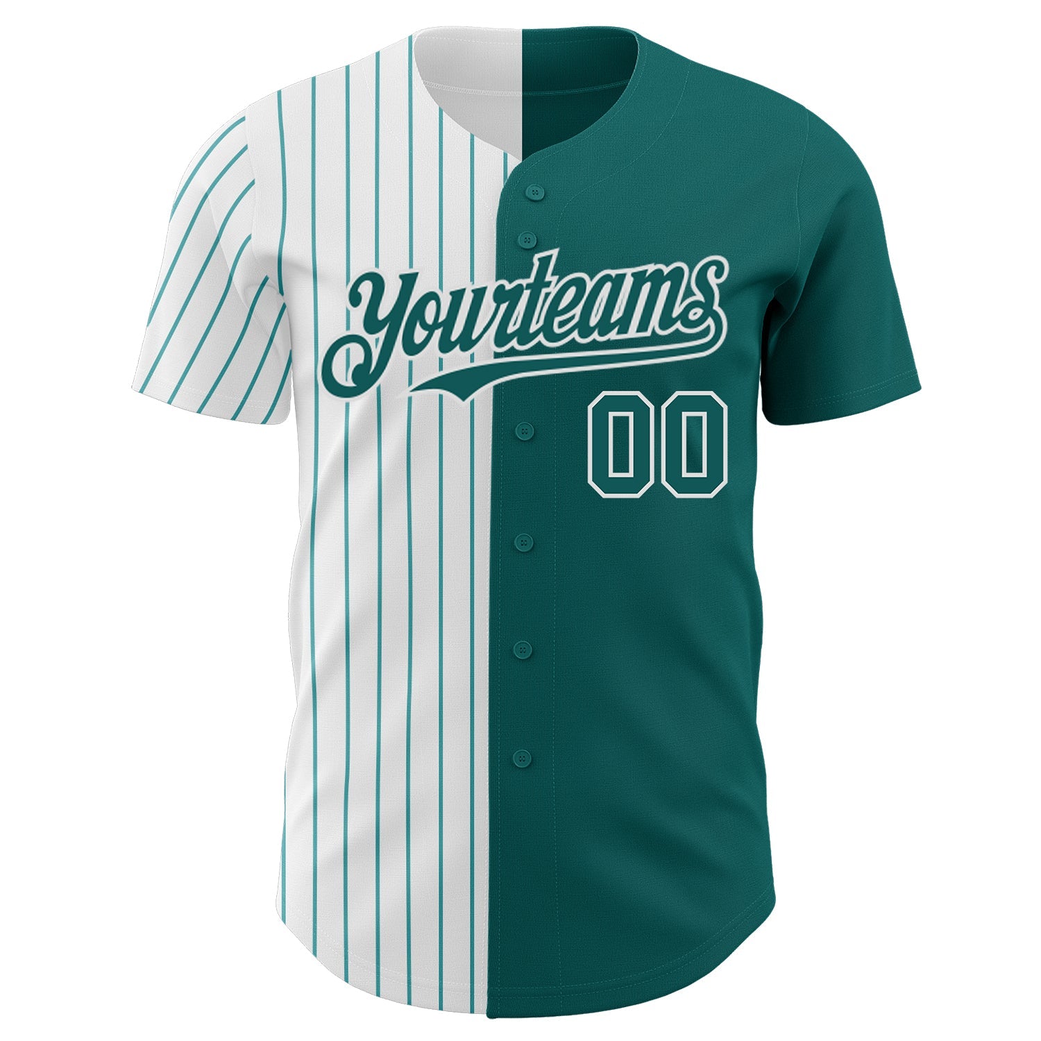 Custom Teal White-Teal Pinstripe Authentic Split Fashion Baseball Jersey view 2