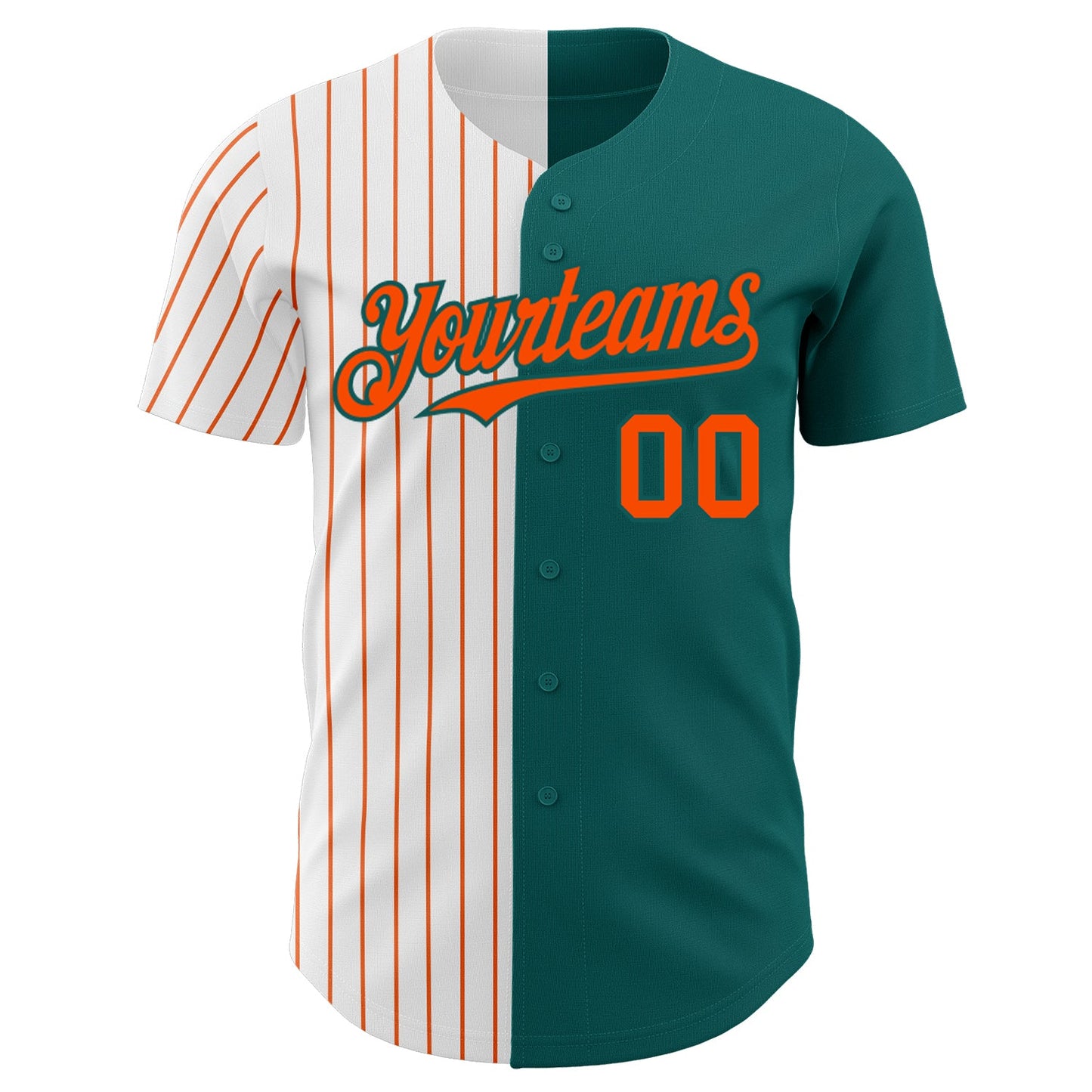 Custom Teal White-Orange Pinstripe Authentic Split Fashion Baseball Jersey view 2