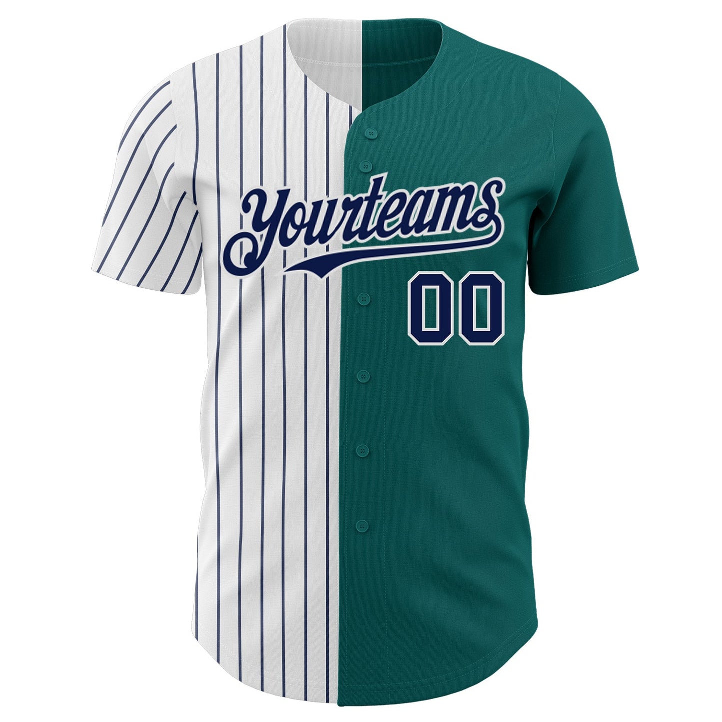 Custom Teal White-Navy Pinstripe Authentic Split Fashion Baseball Jersey view 2