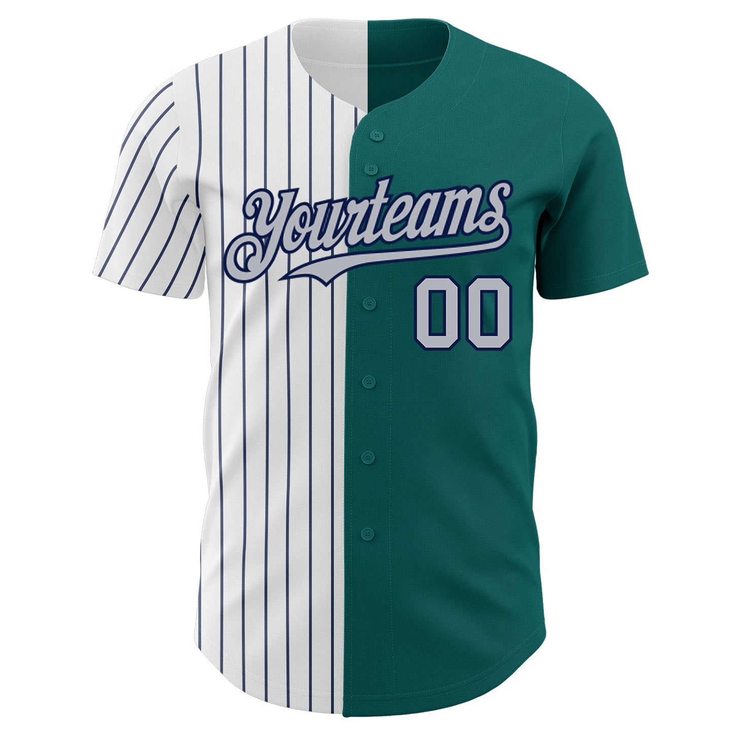 Custom Teal Gray-Navy Pinstripe Authentic Split Fashion Baseball Jersey view 2