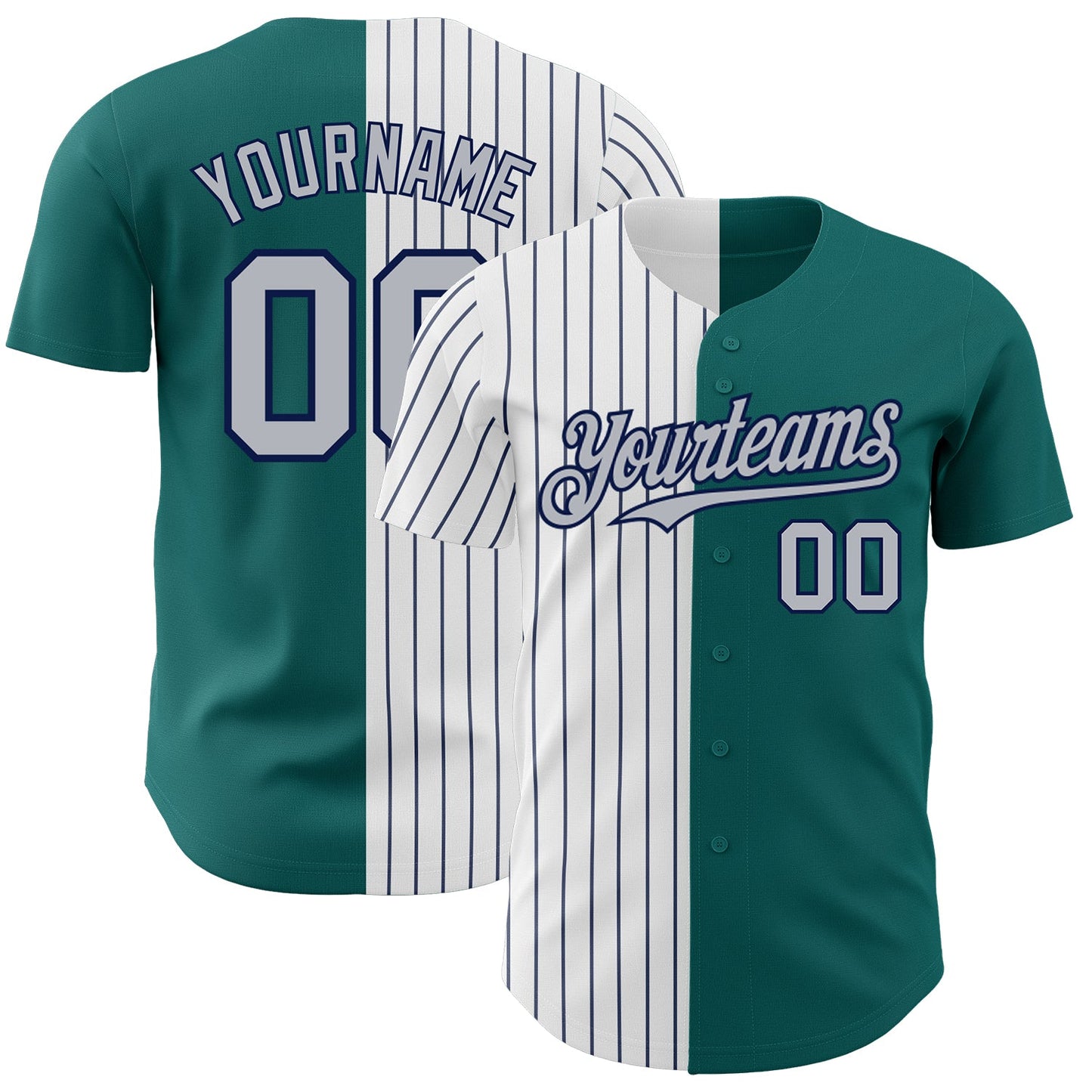 Custom Teal Gray-Navy Pinstripe Authentic Split Fashion Baseball Jersey - Main View