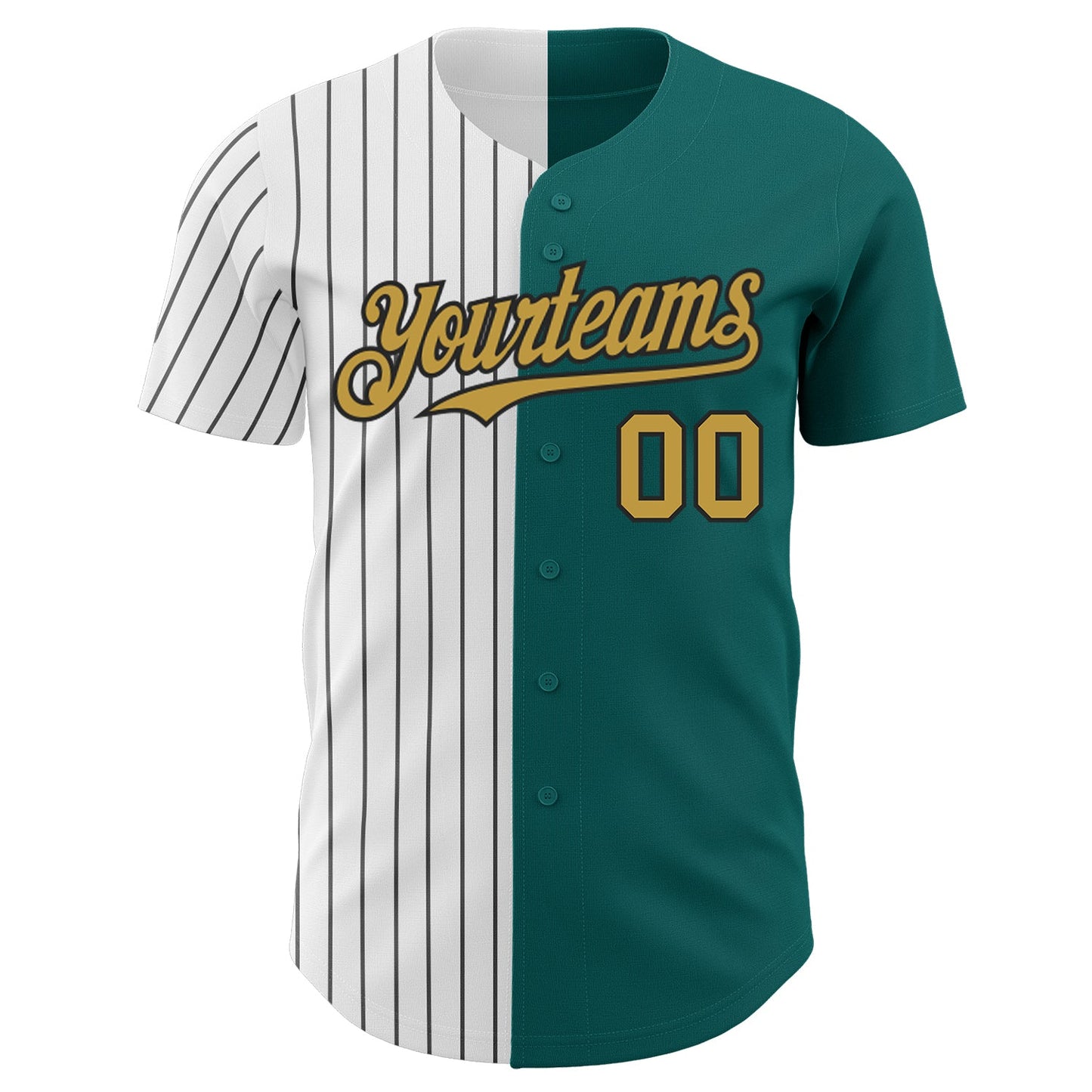 Custom Teal Old Gold-Black Pinstripe Authentic Split Fashion Baseball Jersey view 2