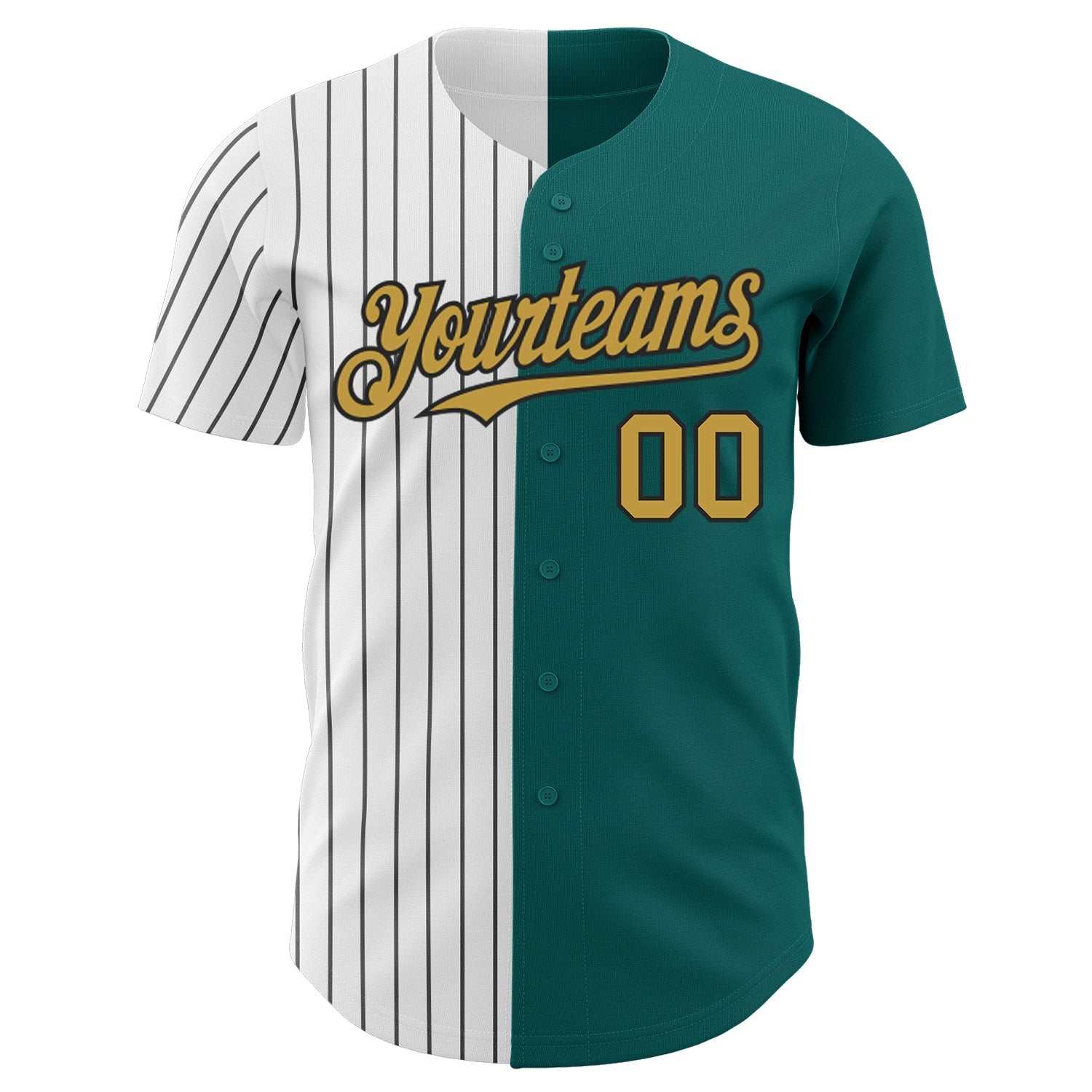 Custom Teal Old Gold-Black Pinstripe Authentic Split Fashion Baseball Jersey view 2