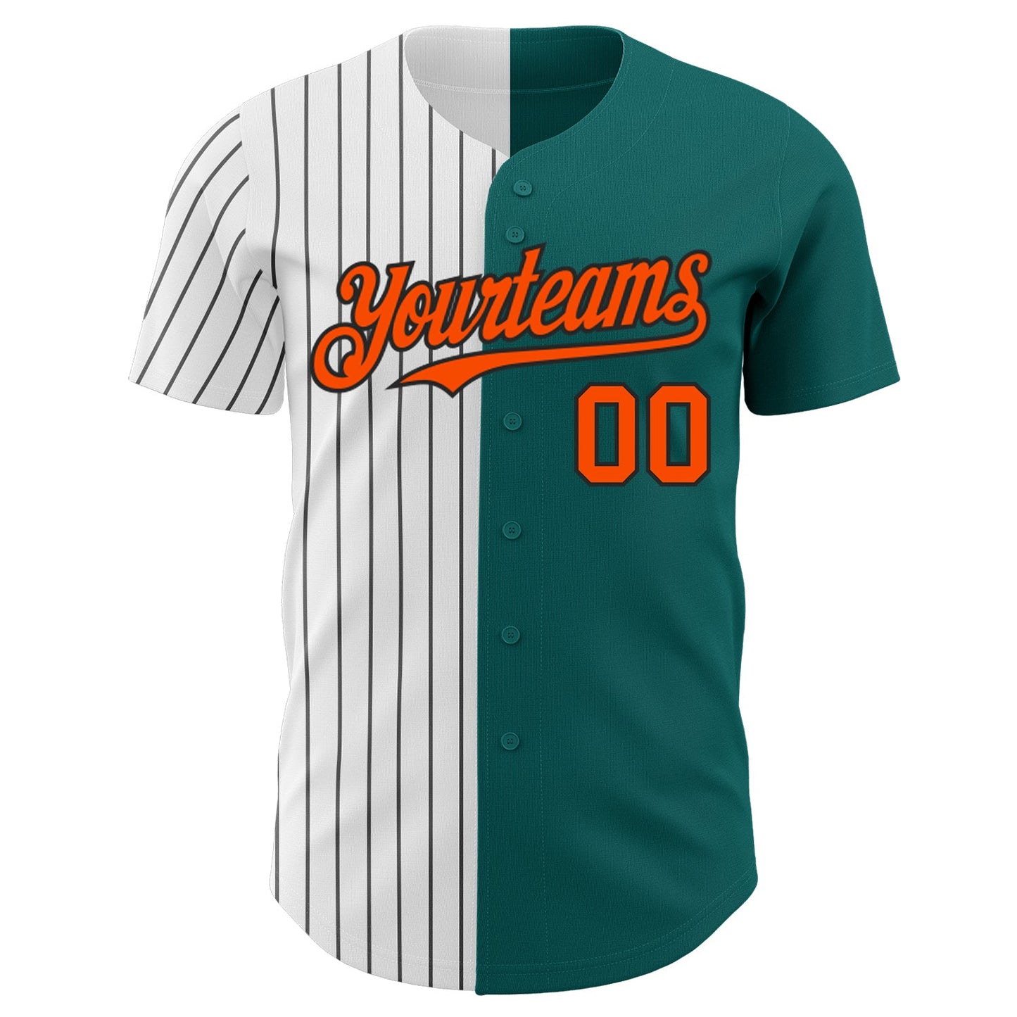 Custom Teal Orange-Black Pinstripe Authentic Split Fashion Baseball Jersey view 2