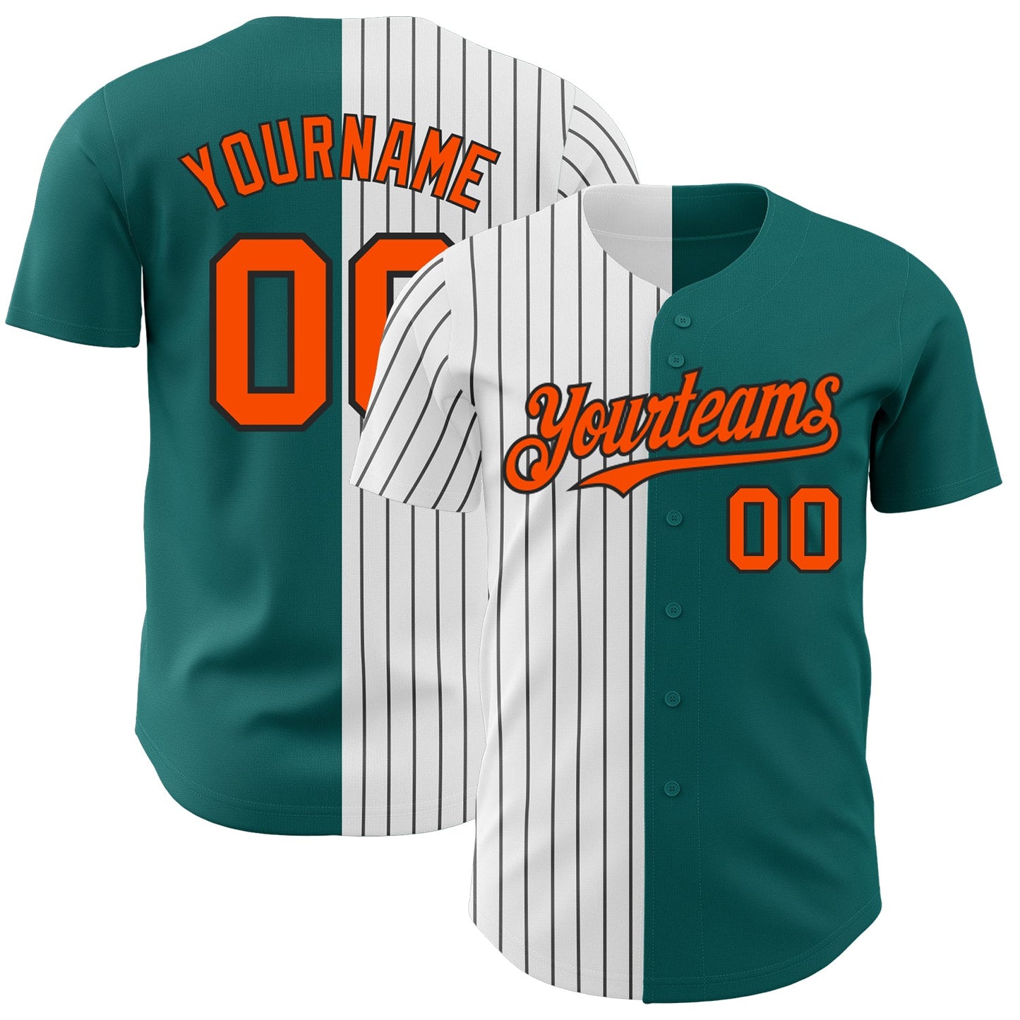 Custom Teal Orange-Black Pinstripe Authentic Split Fashion Baseball Jersey - Main View